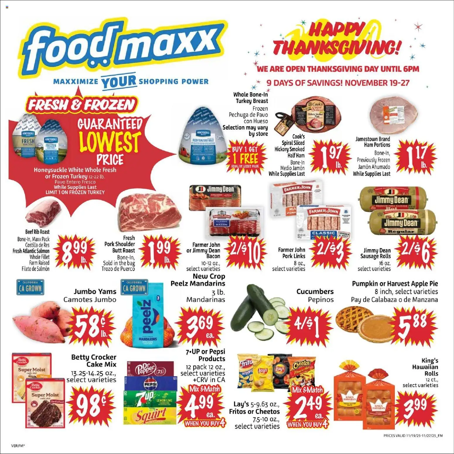 FoodMaxx Weekly Ad - NV - valid from 19.11.2025 | Page: 1 | Products: Pork, Lemon, Lime, Pumpkin