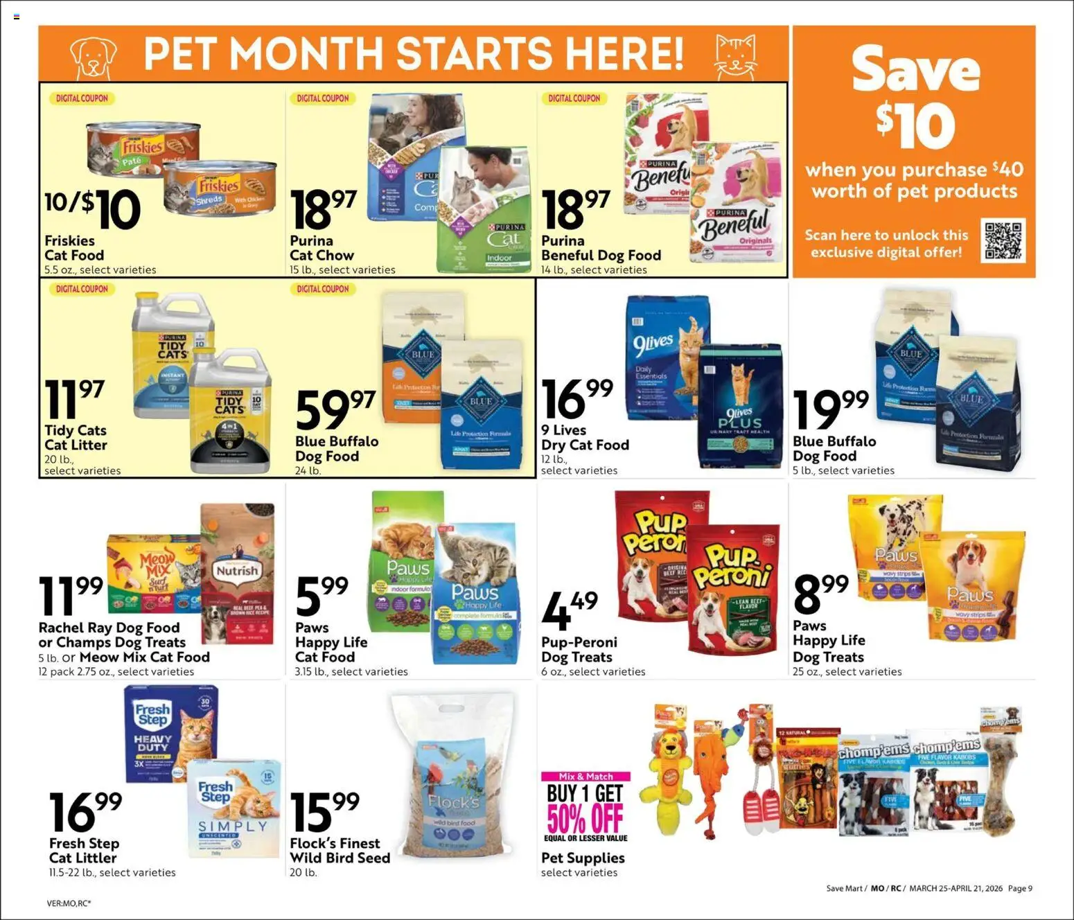 Save Mart Big Book of Savings - valid from 25.03.2026 | Page: 9 | Products: Dog Treats, Dog Food, Cat Food, Cat Litter