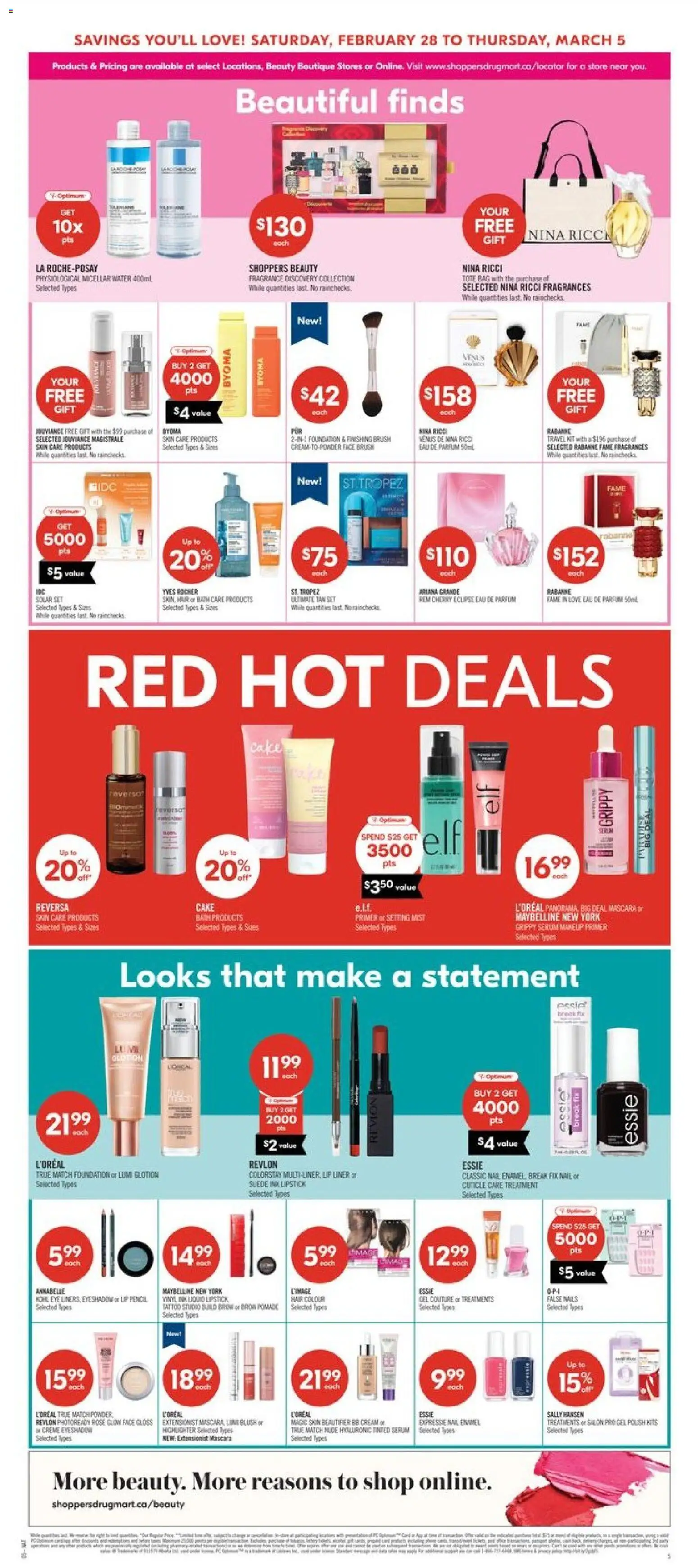 Shoppers flyer valid from 27.02.2026 | Page: 9 | Products: Cream, Mascara, Lipstick, Bath