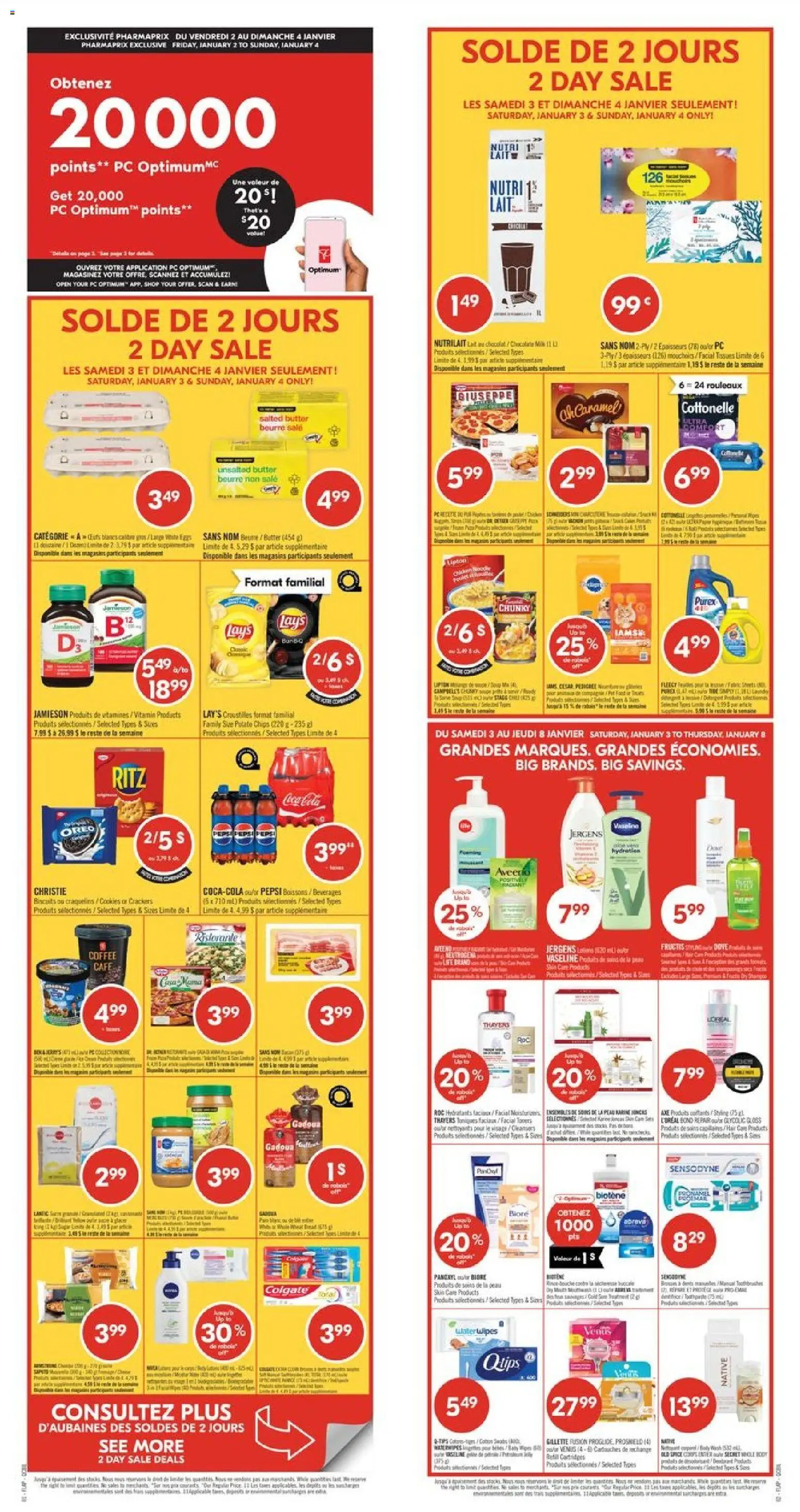 Pharmaprix flyer valid from 03.01.2026 | Page: 1 | Products: Body wash, Toothpaste, Chocolate, Pizza
