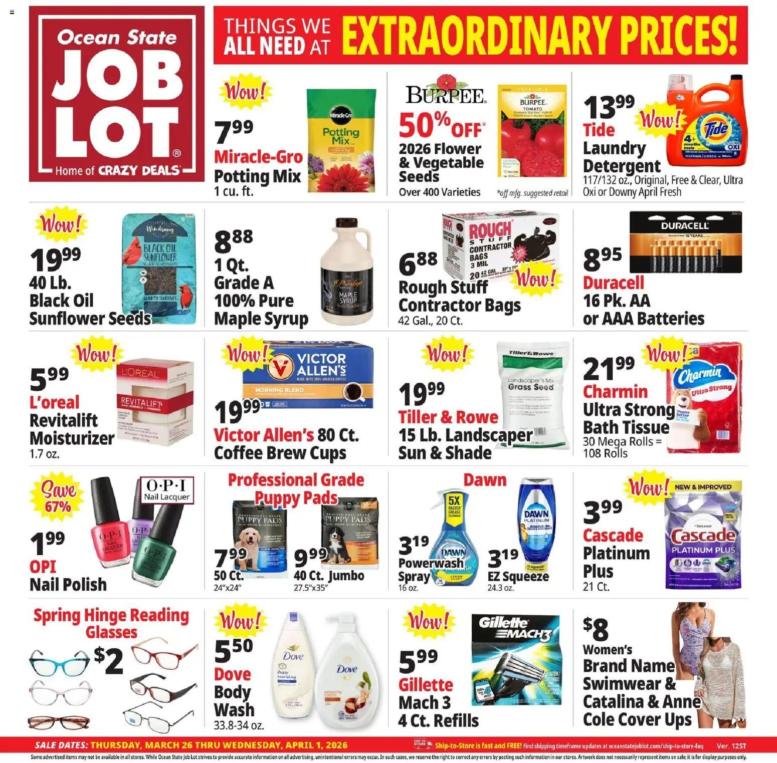 Ocean State Job Lot Weekly Ad - PA - valid from 26.03.2026 | Page: 1 | Products: Nail polish, Coffee, Pads, UPS