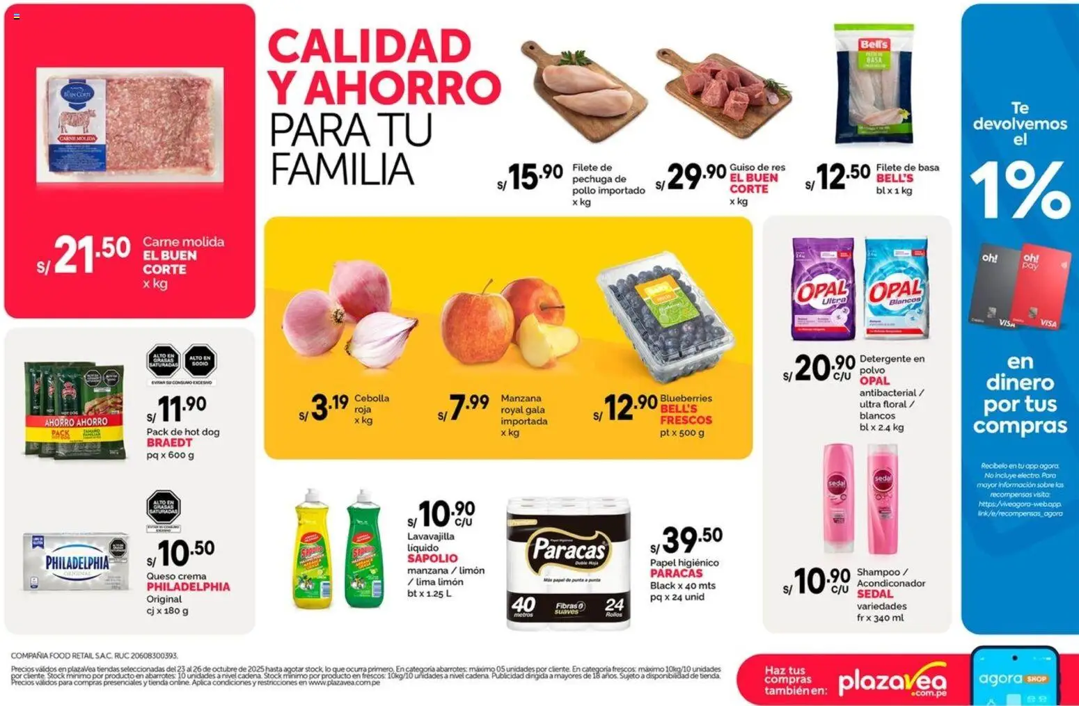 Catálogo Plaza Vea válido desde 23.10.2025 | Página: 2 | Productos: Shampoo, Detergente, Queso, Crema