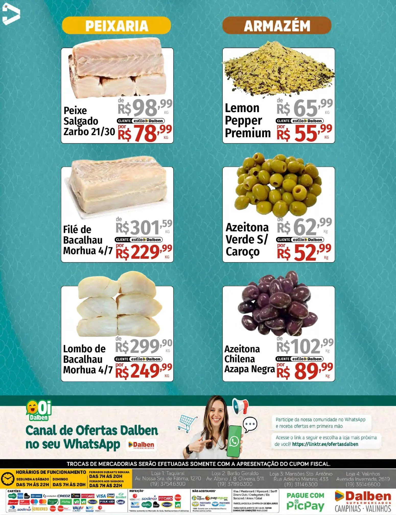 Supermercado Dalben Folheto - válido de 25.03.2026 | Página: 3 | Produtos: Bacalhau, Lombo, Peixe