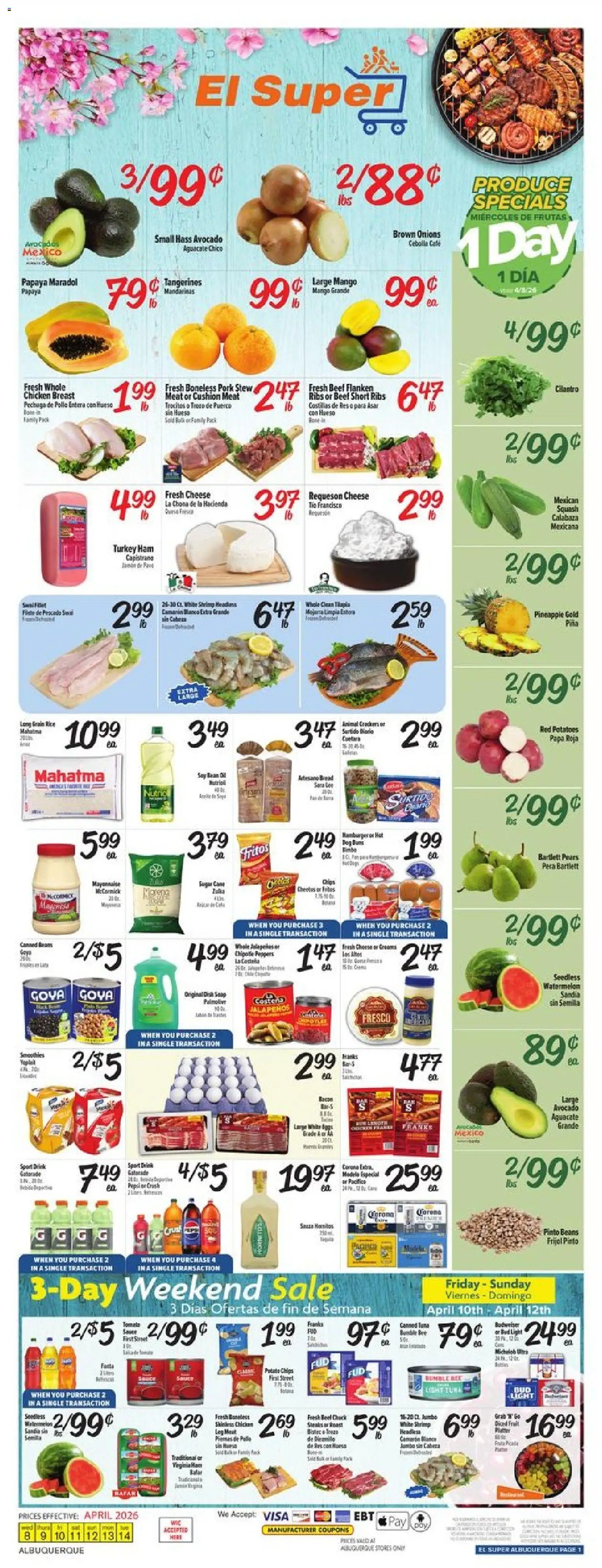El Super Weekly Ad - NM - valid from 08.04.2026 | Page: 1 | Products: Pipe, Squash, Ham, Tangerines