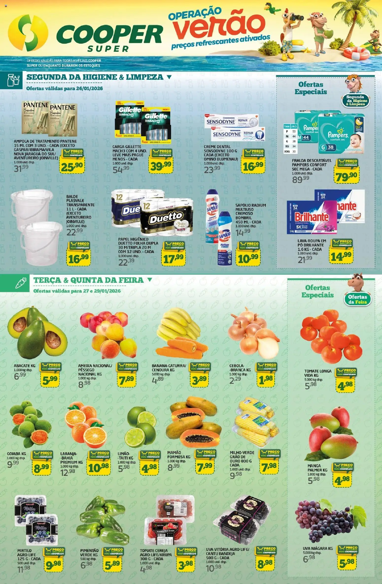 Cooper Folheto - válido de 26.01.2026 | Página: 1 | Produtos: Mirtilo, Pêssego, Pimentão, Papel higiênico