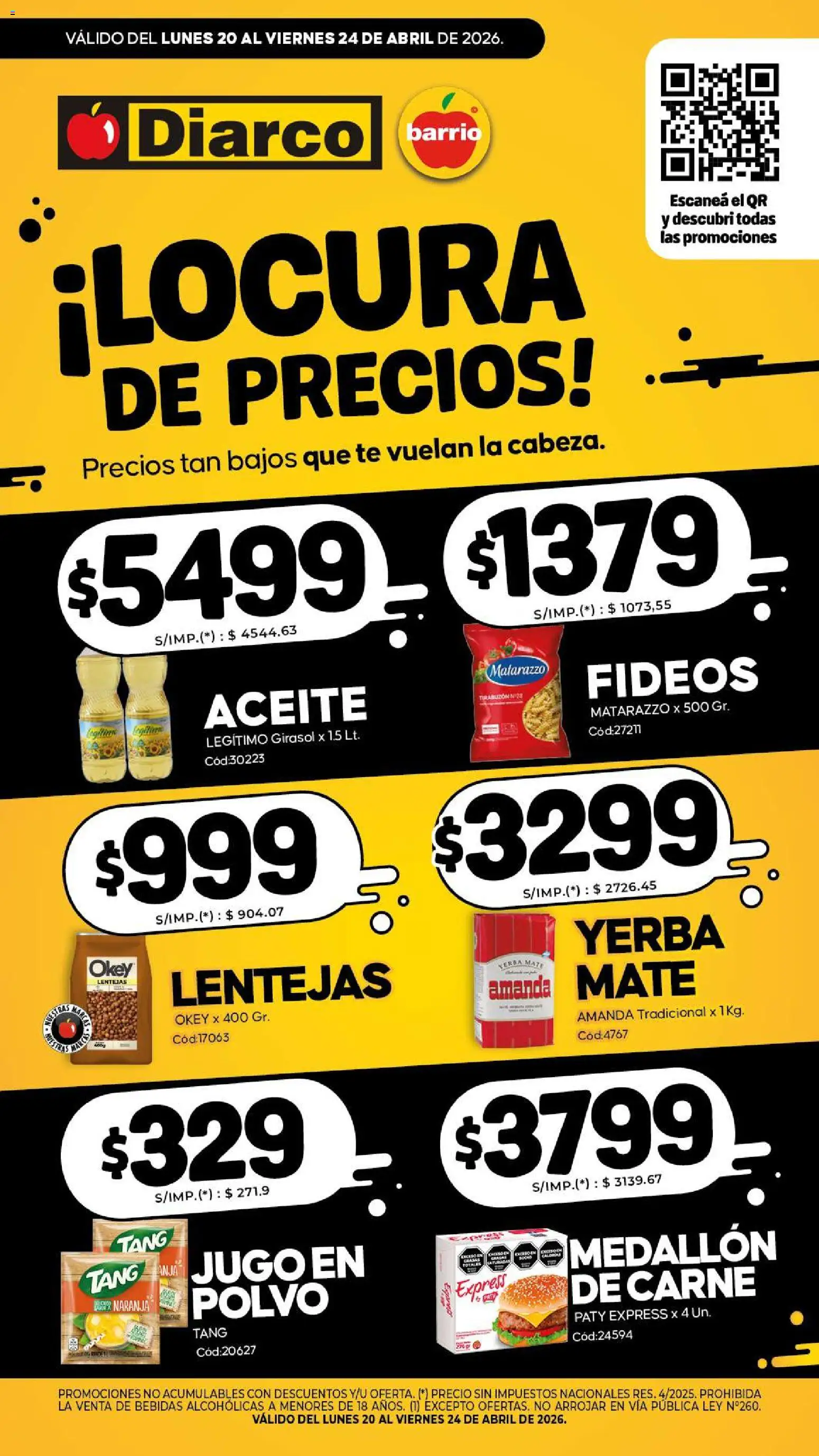 Diarco - Especial Locura De Precios │ válido desde el 20.04.2026 | Página: 1 | Productos: Mate, Yerba, Lentejas, Fideos