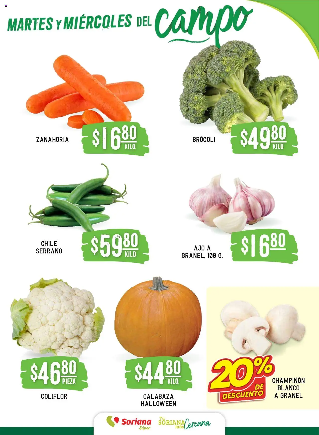 Nuevas ofertas de Soriana válidas en toda la República Mexicana desde el 07.10.2025. ¡Encuentra las mejores ofertas en Soriana - Martes y Miércoles del Campo Súper: Juárez! | Página: 3 | Productos: Brocoli, Coliflor, Ajo, Zanahoria