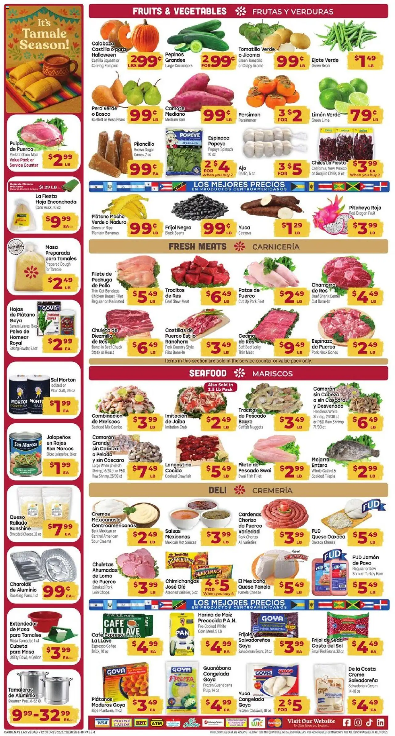 Cardenas Weekly Ad - NV - valid from 15.10.2025 | Page: 4 | Products: Spinach, Cucumbers, Salt, Seafood