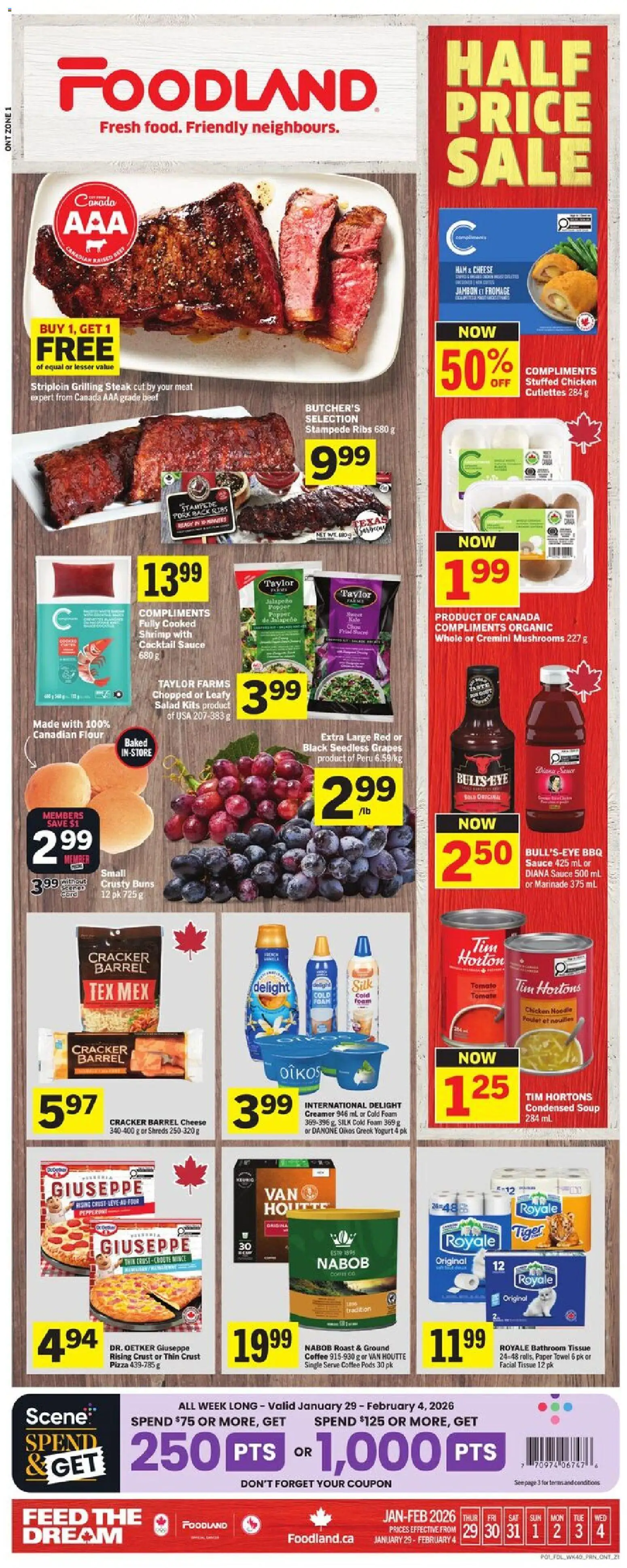 Foodland flyer valid from 29.01.2026 | Page: 1 | Products: Yogurt, Coffee, Pizza, Pork