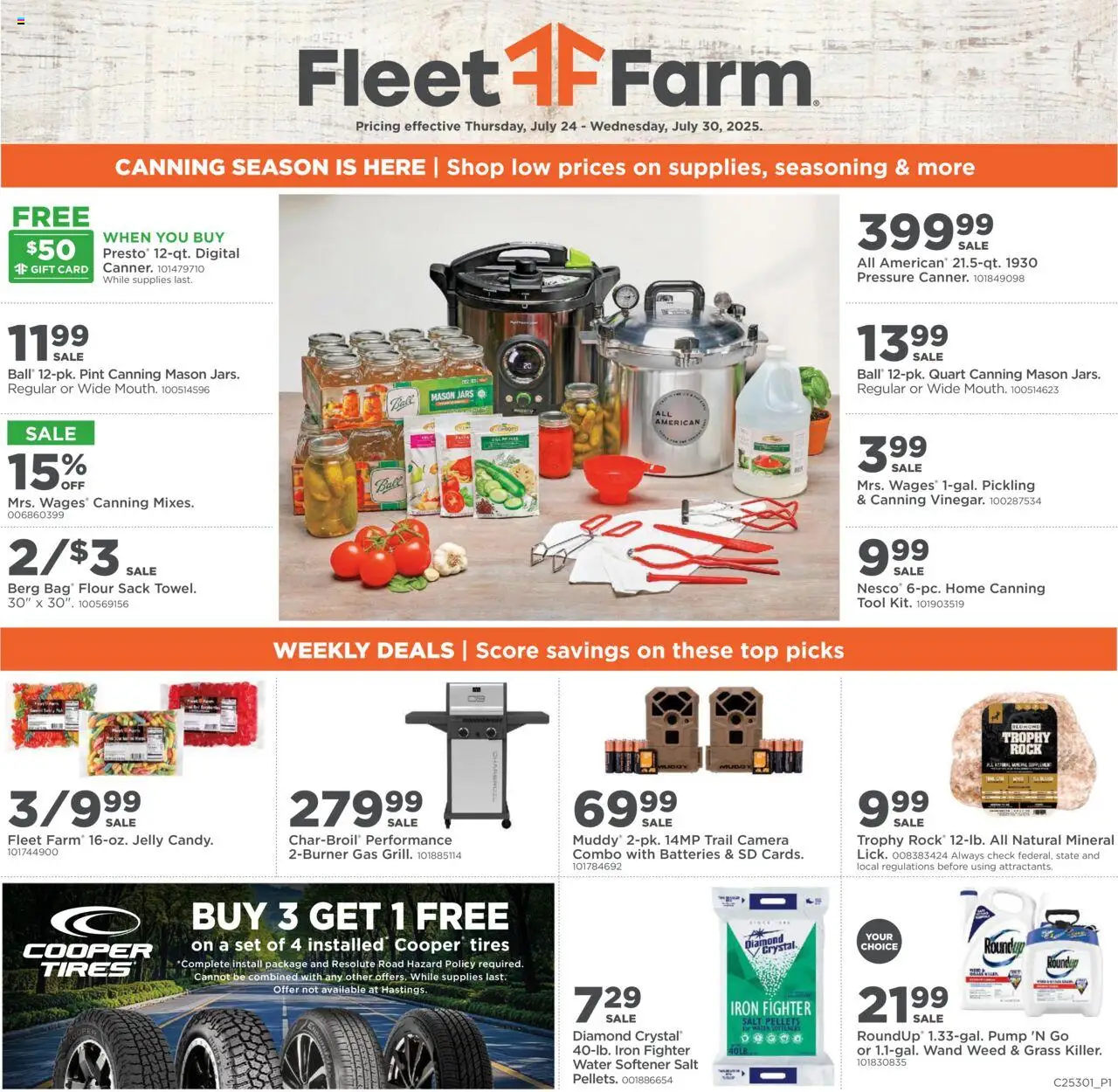 Mills Fleet Farm Weekly Ad - valid from 24.07.2025 | Page: 1 | Products: Salt, Camera, Bag, Trail Camera