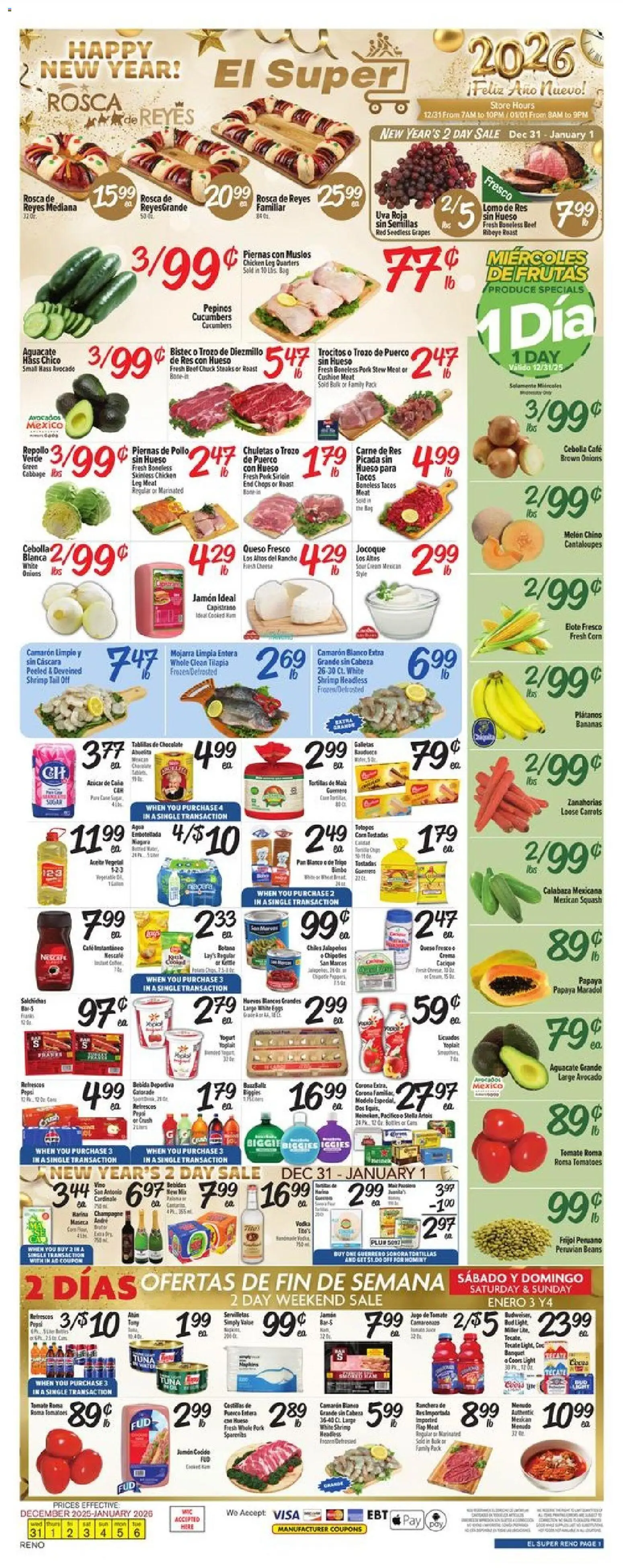 El Super Weekly Ad - NV - valid from 31.12.2025 | Page: 1 | Products: Squash, Pan, Tomatoes, Cushion