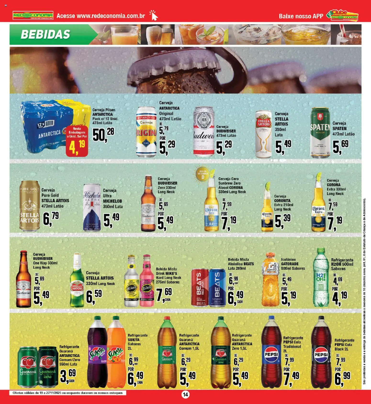 RedEconomia Folheto - válido de 19.11.2025 | Página: 14 | Produtos: Cerveja, Bebida, Refrigerante, Isotônico