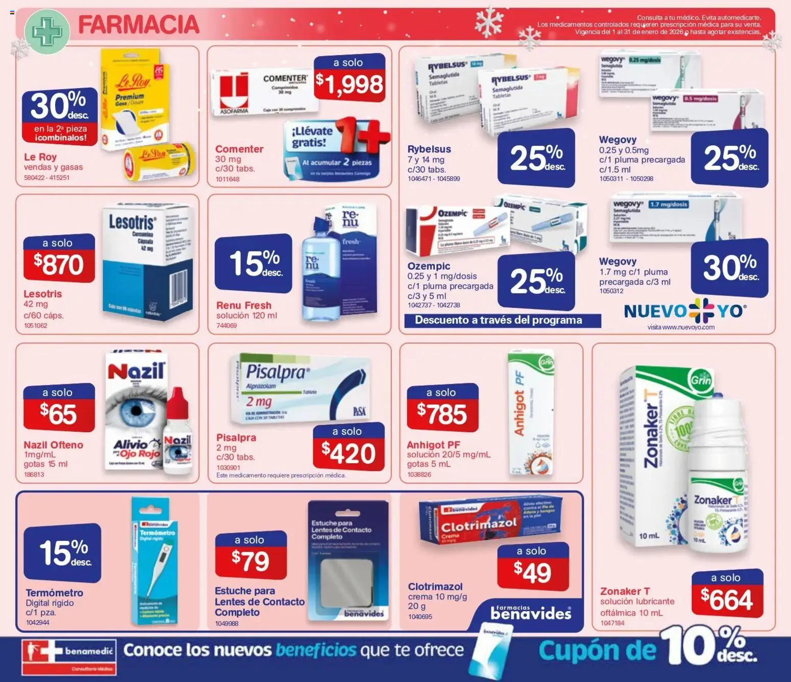 Nuevas ofertas de Farmacia Benavides válidas en toda la República Mexicana desde el 01.01.2026. ¡Encuentra las mejores ofertas en Farmacia Benavides catálogo! | Página: 8 | Productos: Termómetro, Lentes, Estuche, Té