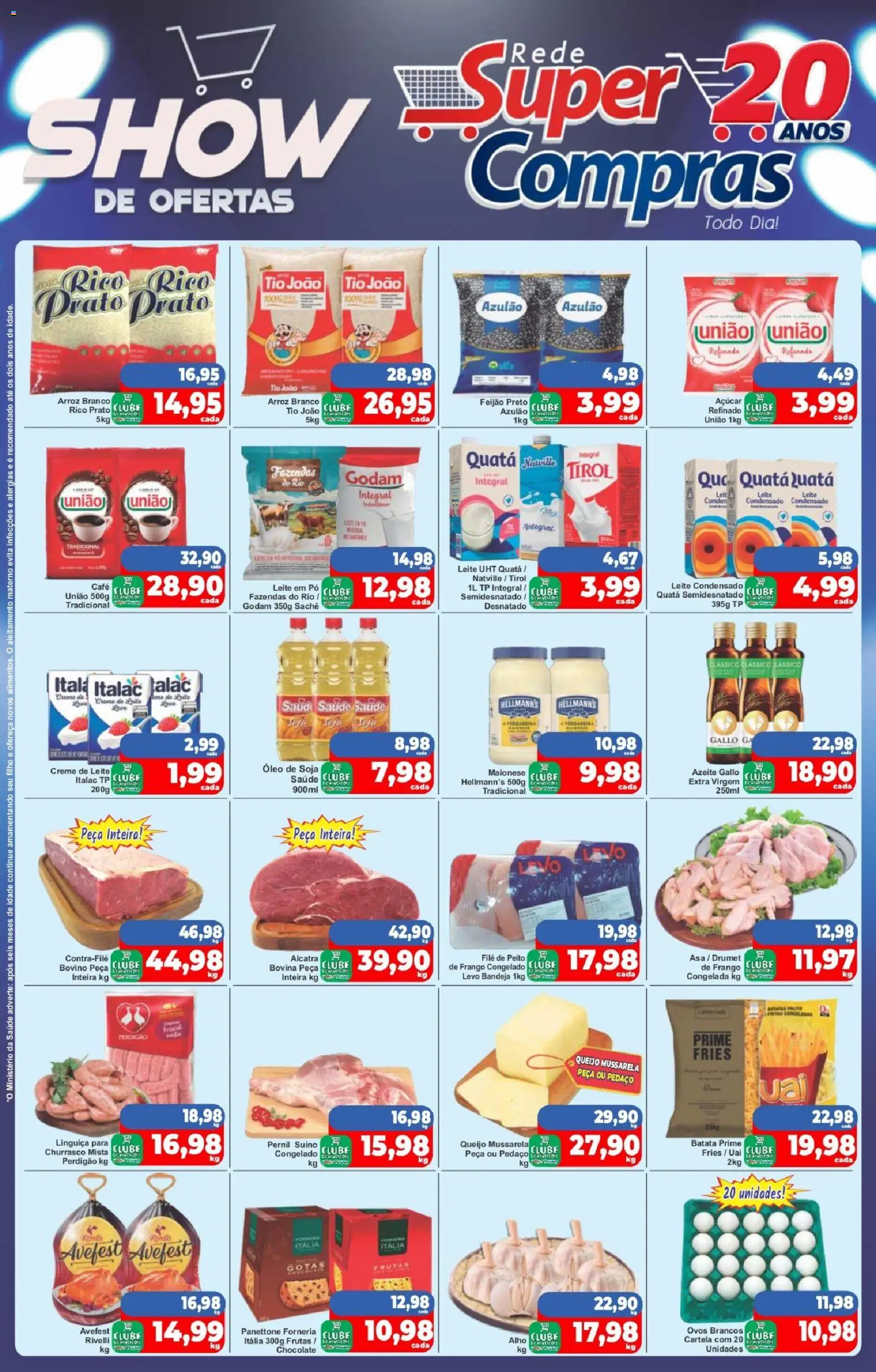 Rede Super Compras Folheto - válido de 12.12.2025 | Página: 1 | Produtos: Leite, Arroz, Maionese, Mussarela