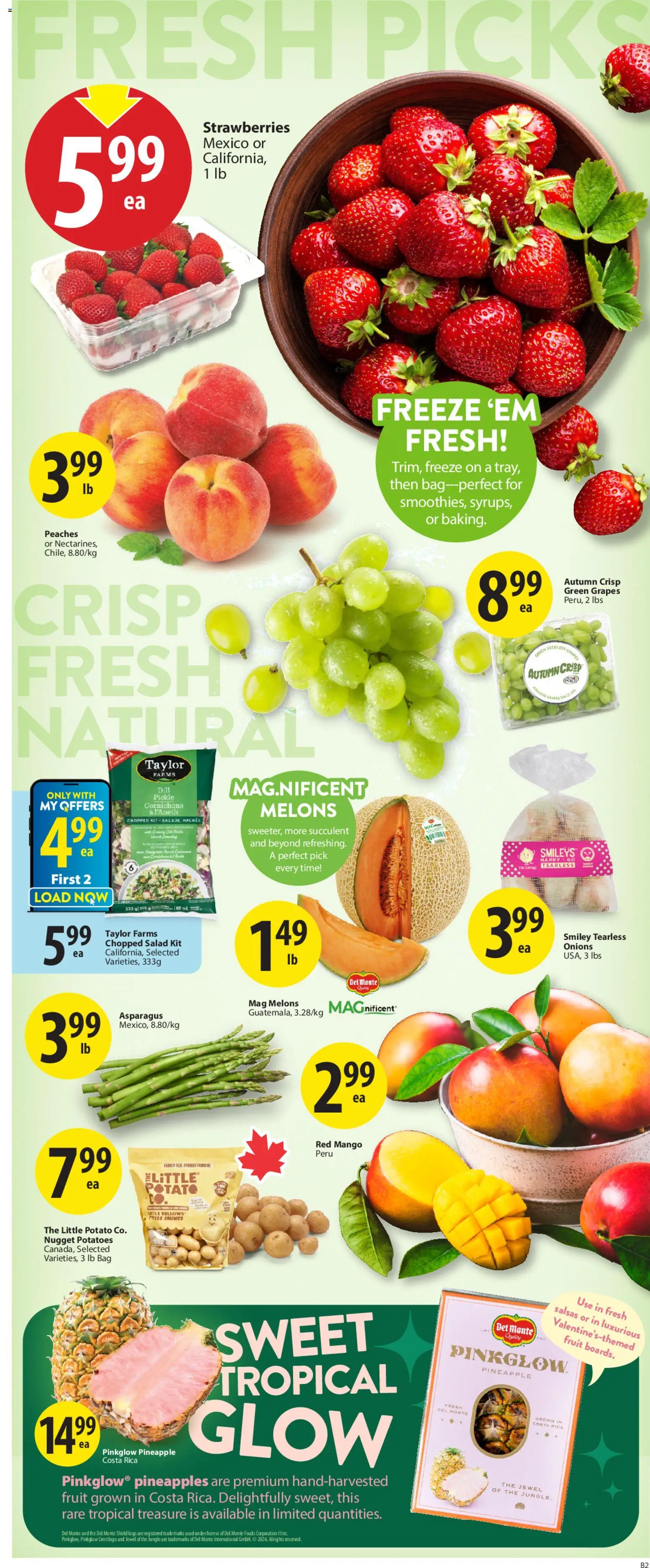 Save on foods flyer valid from 12.02.2026 | Page: 4 | Products: Pineapple, Strawberries, Salad, Bag