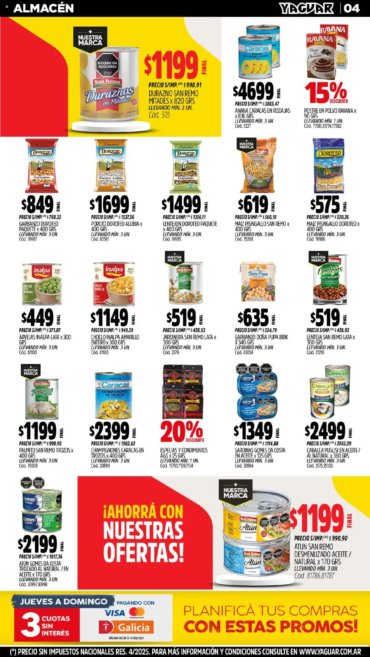 Yaguar - Mar del Plata │ válido desde el 18.08.2025 | Página: 4 | Productos: Choclo, Maiz, Palmitos, Jugo