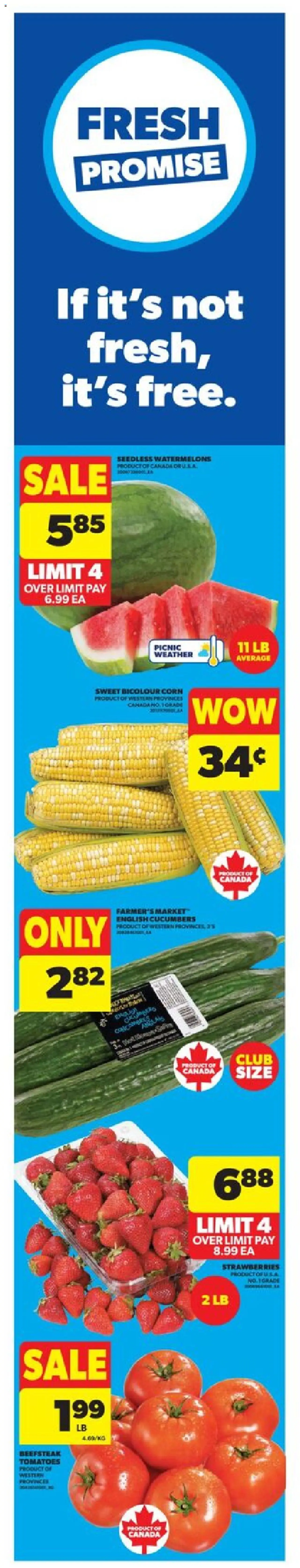 Real Canadian Superstore flyer valid from 31.07.2025 | Page: 1 | Products: Strawberries, Cucumbers, Tomatoes
