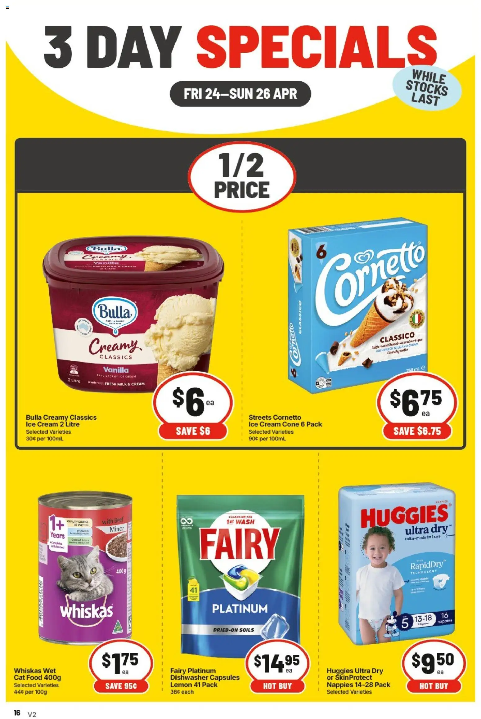 IGA catalogue - valid from 24.04.2026 | Page: 3 | Products: Beef, Nappies, Ice cream, Dishwasher