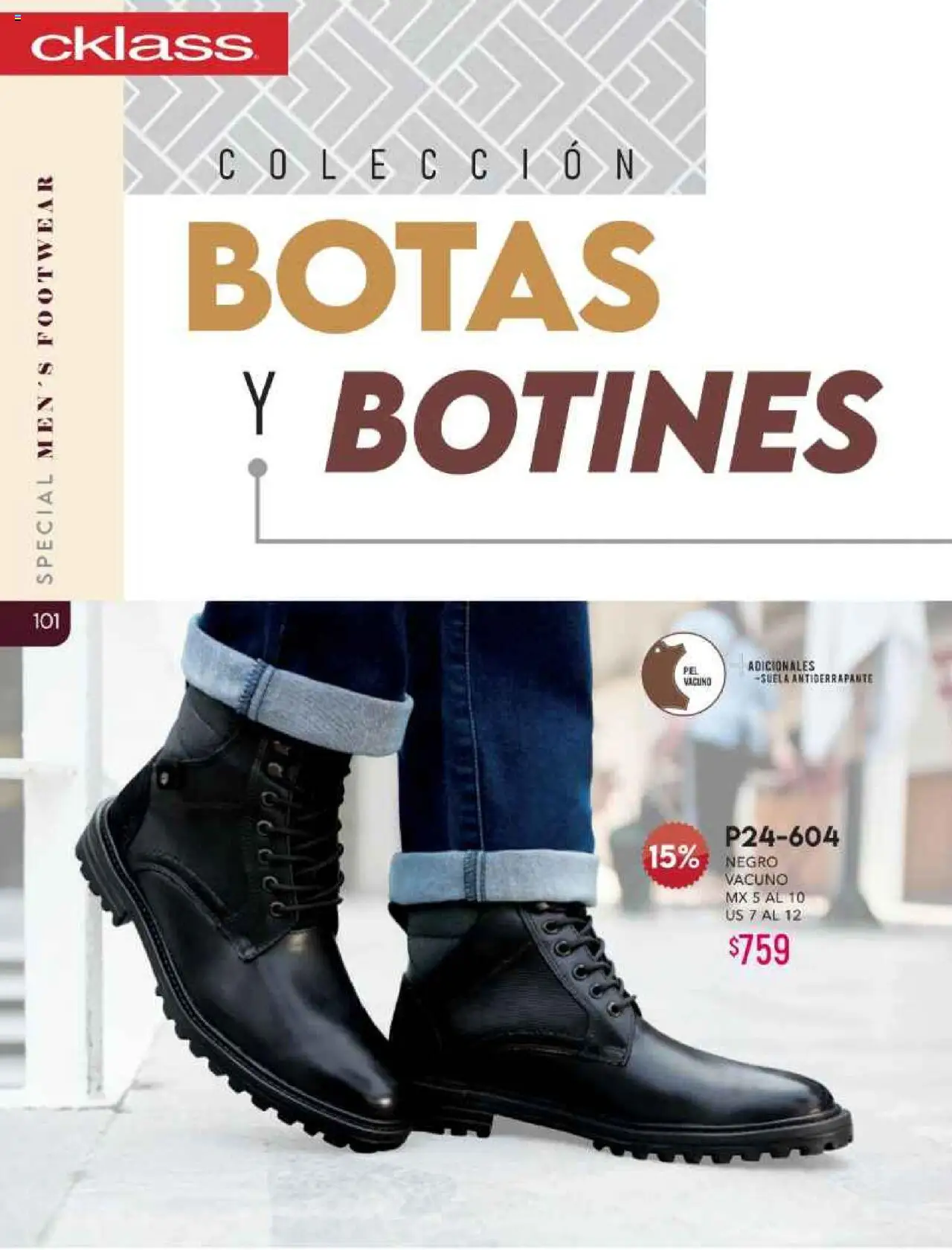 Nuevas ofertas de Cklass válidas en toda la República Mexicana desde el 01.10.2025. ¡Encuentra las mejores ofertas en Cklass - Catálogo Especial Caballero! | Página: 102 | Productos: Botas, Botines