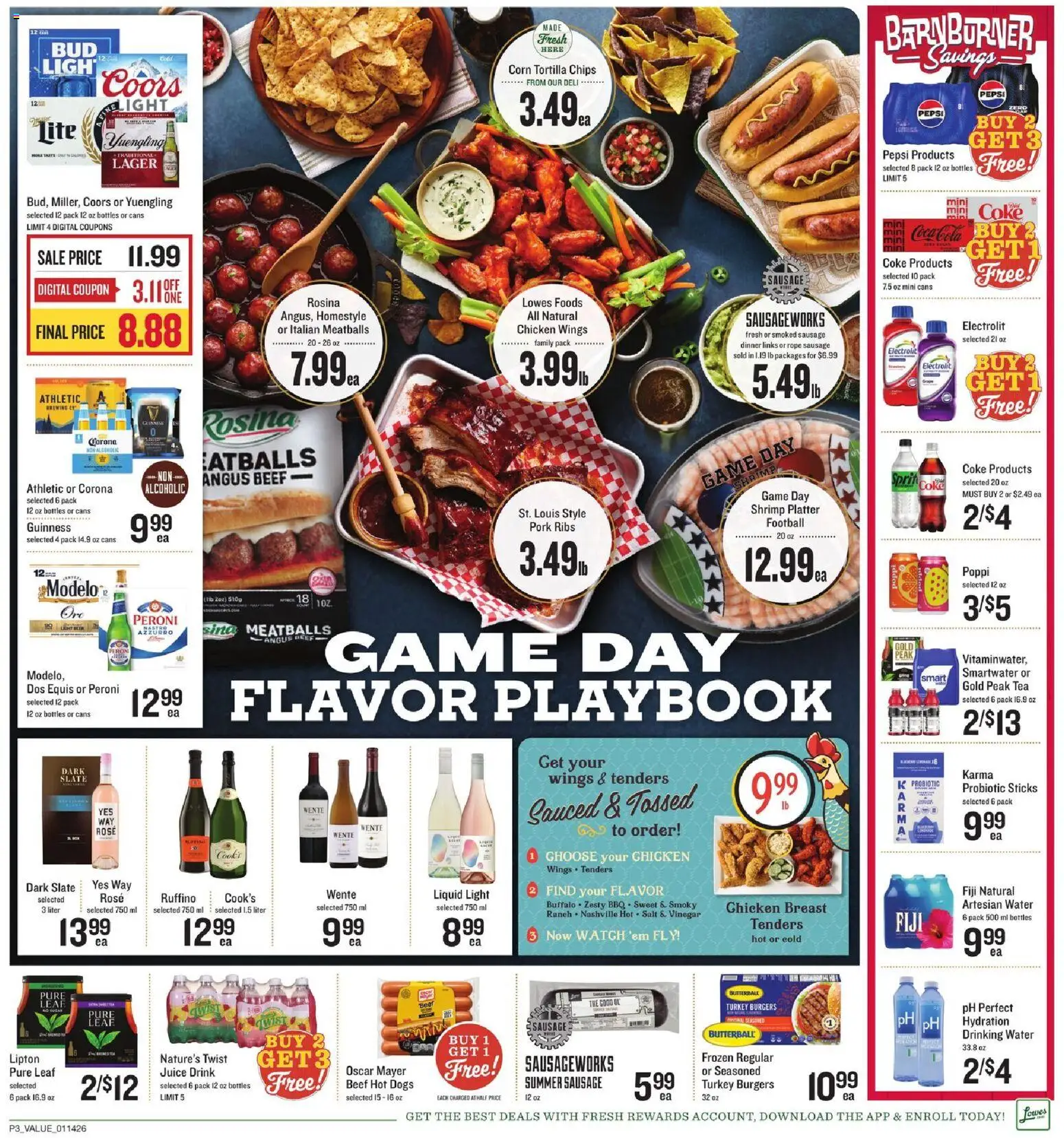 Lowes Foods Weekly Ad - valid from 14.01.2026 | Page: 4 | Products: Vinegar, Water, Watch, Hot Dogs