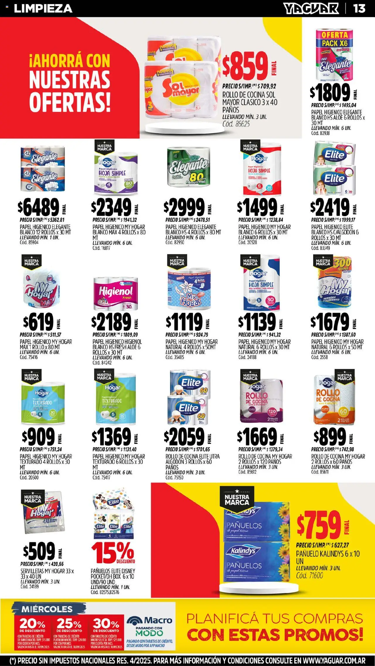 Yaguar - Neuquén │ válido desde el 15.09.2025 | Página: 15 | Productos: Algodón, Pañuelo, Cocina, Servilletas