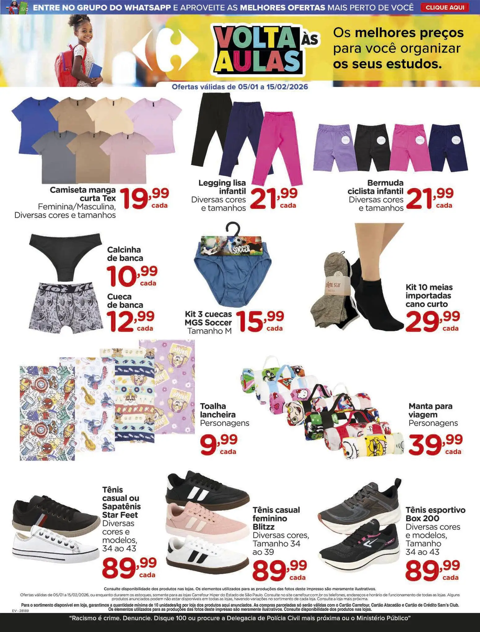 Carrefour Folheto - válido de 05.01.2026 | Página: 13 | Produtos: Lancheira, Meias, Cuecas, Tênis