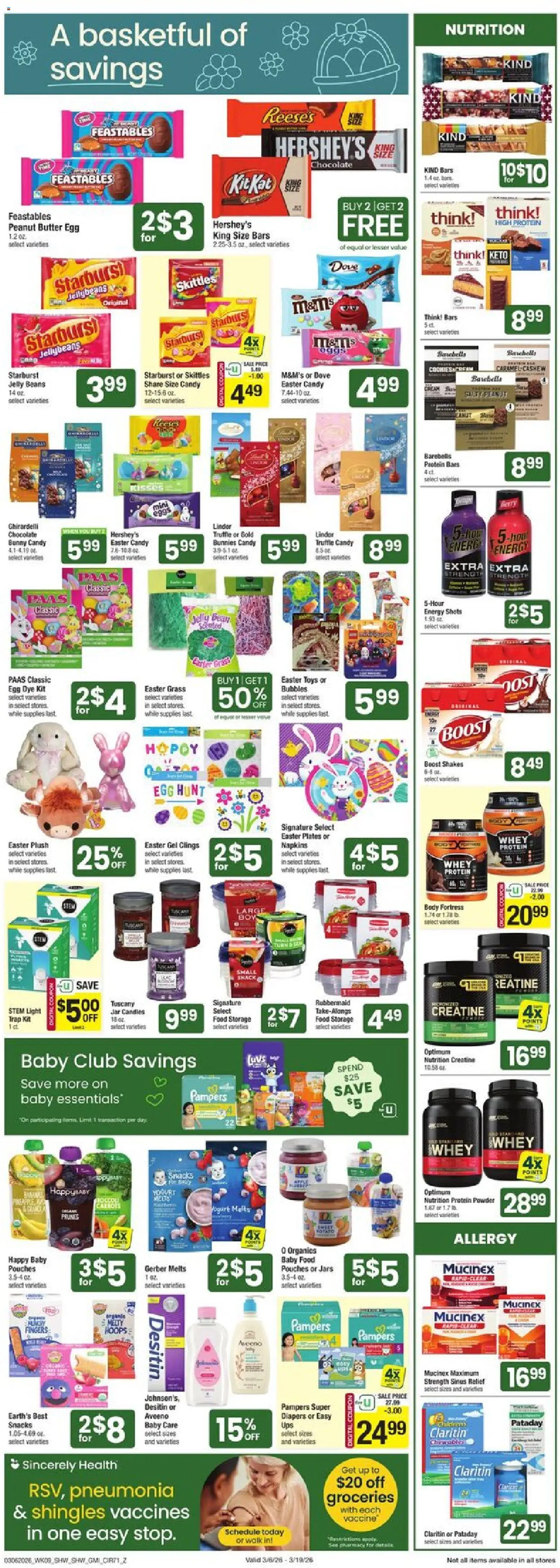 Shaw's Weekly Ad - valid from 06.03.2026 | Page: 6 | Products: Protein Powder, Butter, Candies, Baby food
