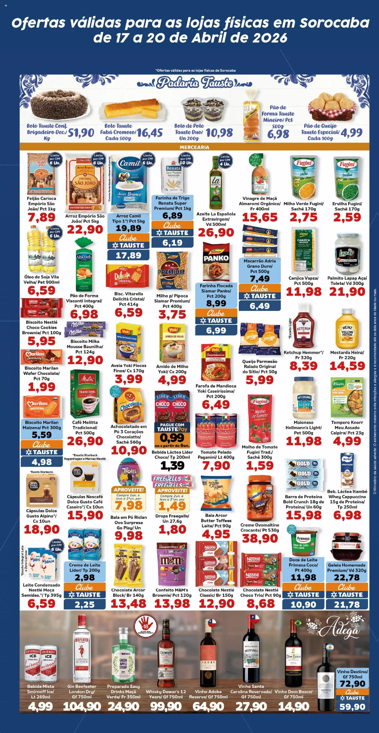 Tauste Folheto - válido de 17.04.2026 | Página: 3 | Produtos: Mandioca, Pó, Café, Creme de leite