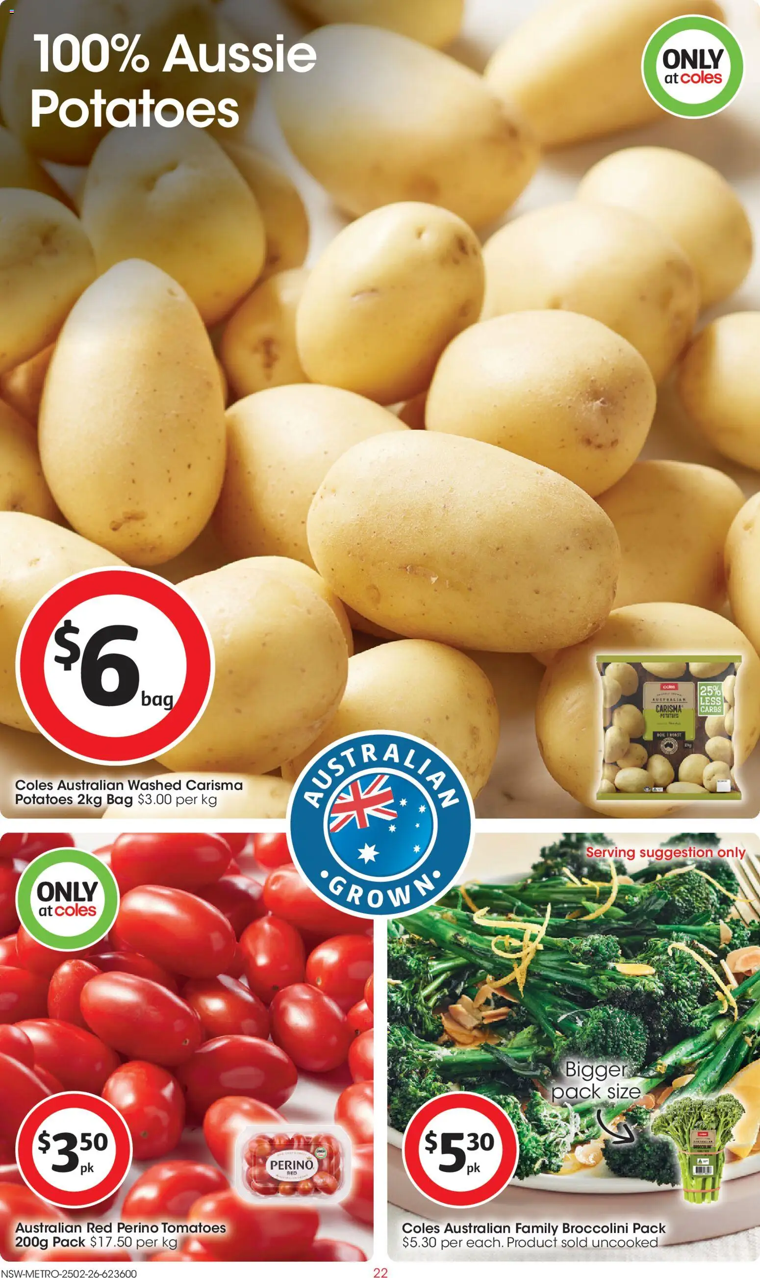 Coles catalogue - valid from 25.02.2026 | Page: 22 | Products: Tomatoes, Potatoes, Bag