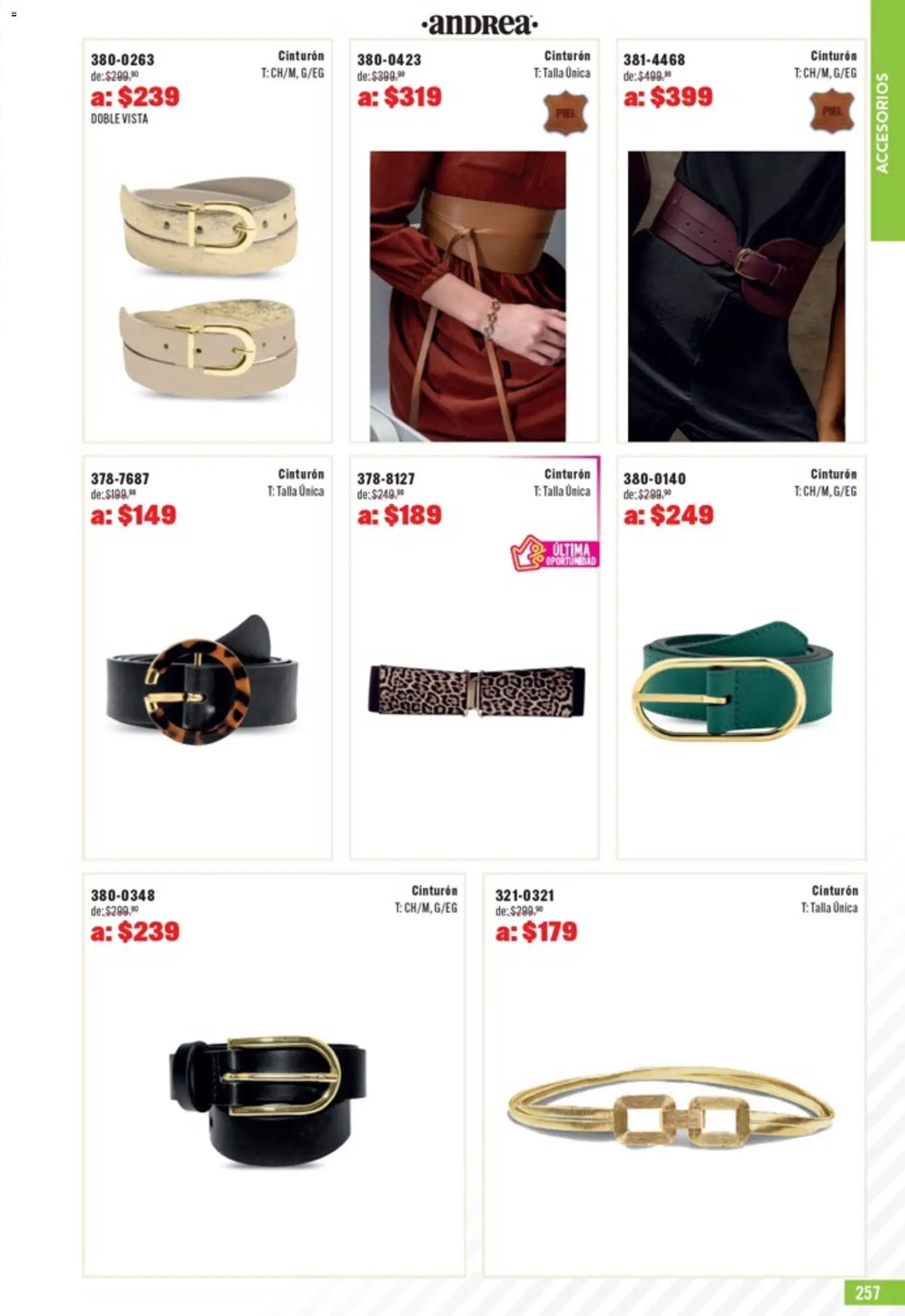 Nuevas ofertas de Andrea válidas en toda la República Mexicana desde el 05.04.2026. ¡Encuentra las mejores ofertas en Andrea catálogo Outlet! | Página: 257 | Productos: Cinturón
