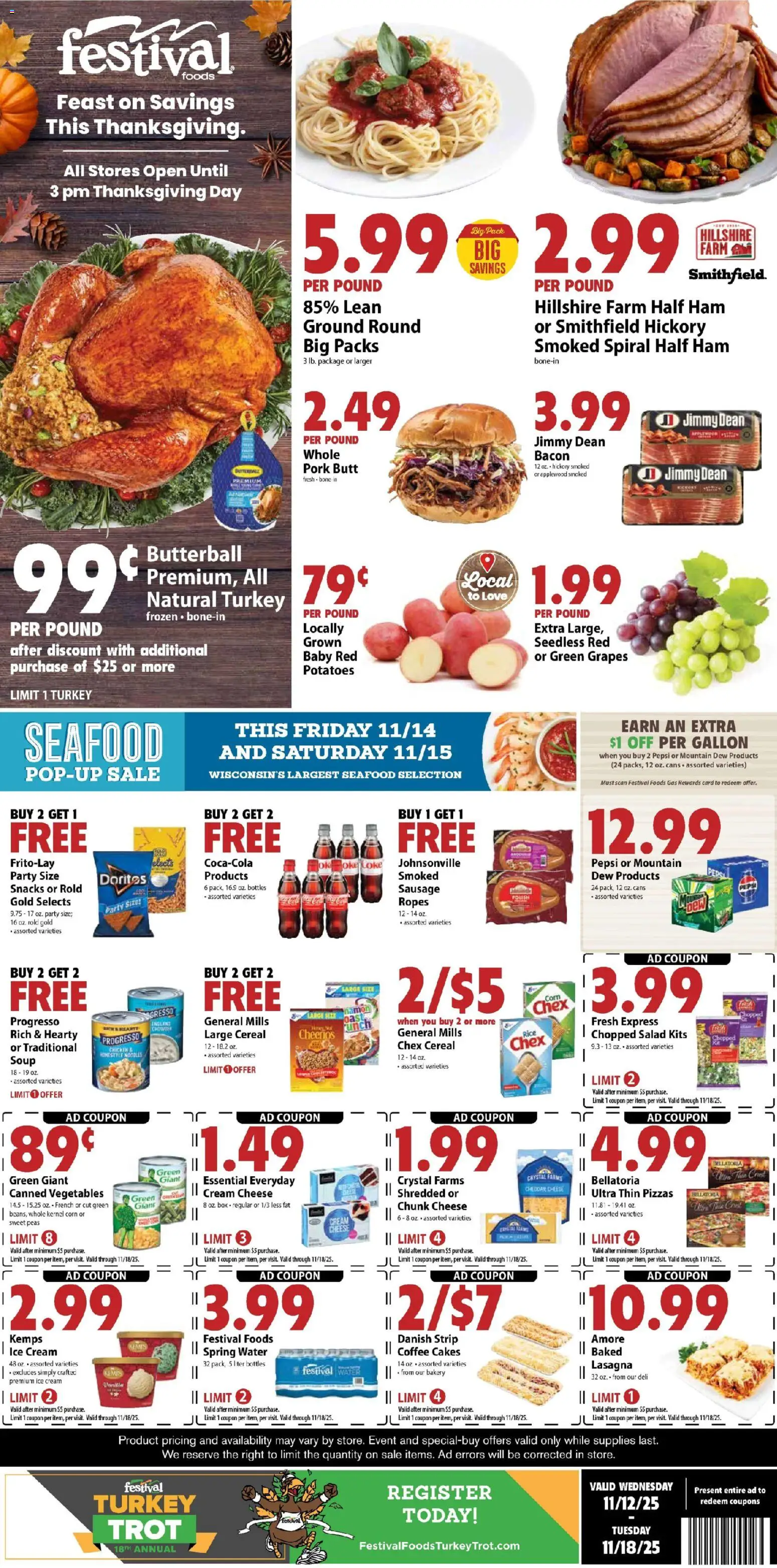 Festival Foods Weekly Ad - valid from 12.11.2025 | Page: 1 | Products: Box, Ham, Ice cream, Salad