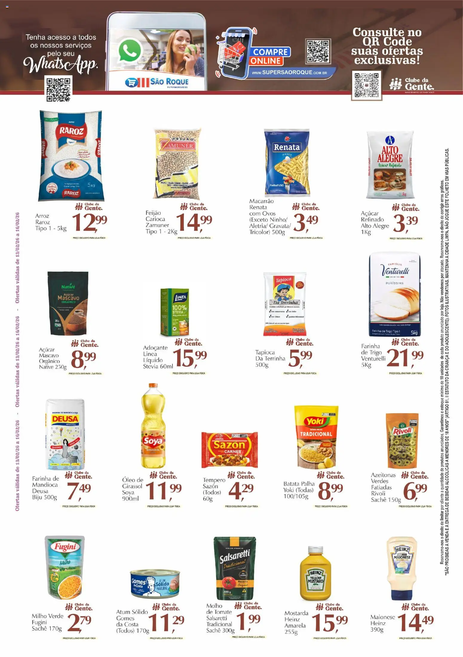 São Roque Supermercados Folheto - válido de 13.02.2026 | Página: 1 | Produtos: Óleo, Arroz, Açúcar, Batata