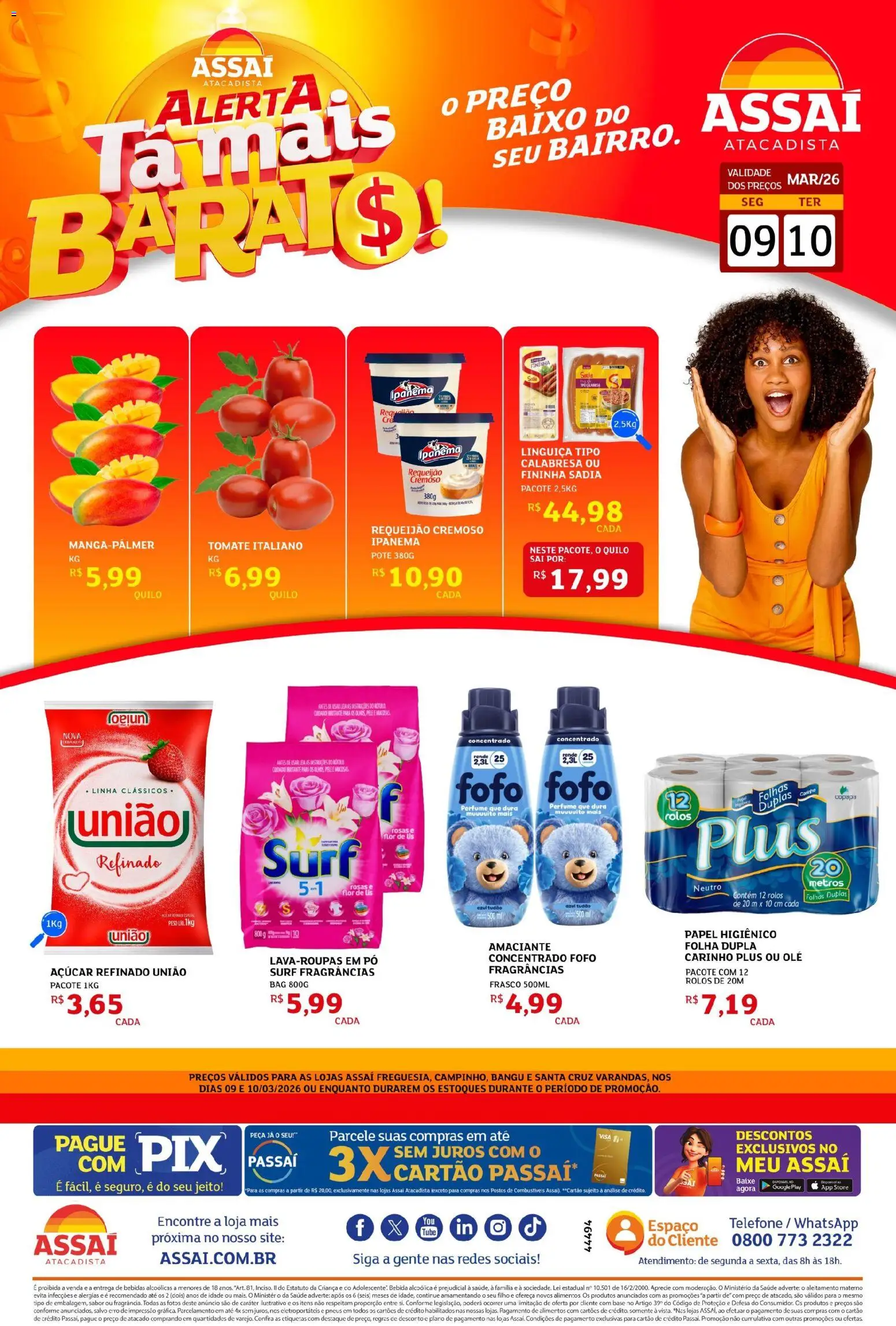 Assaí Atacadista Folheto - válido de 09.03.2026 | Página: 1 | Produtos: Pneus, Açúcar, Papel higiênico, Amaciante