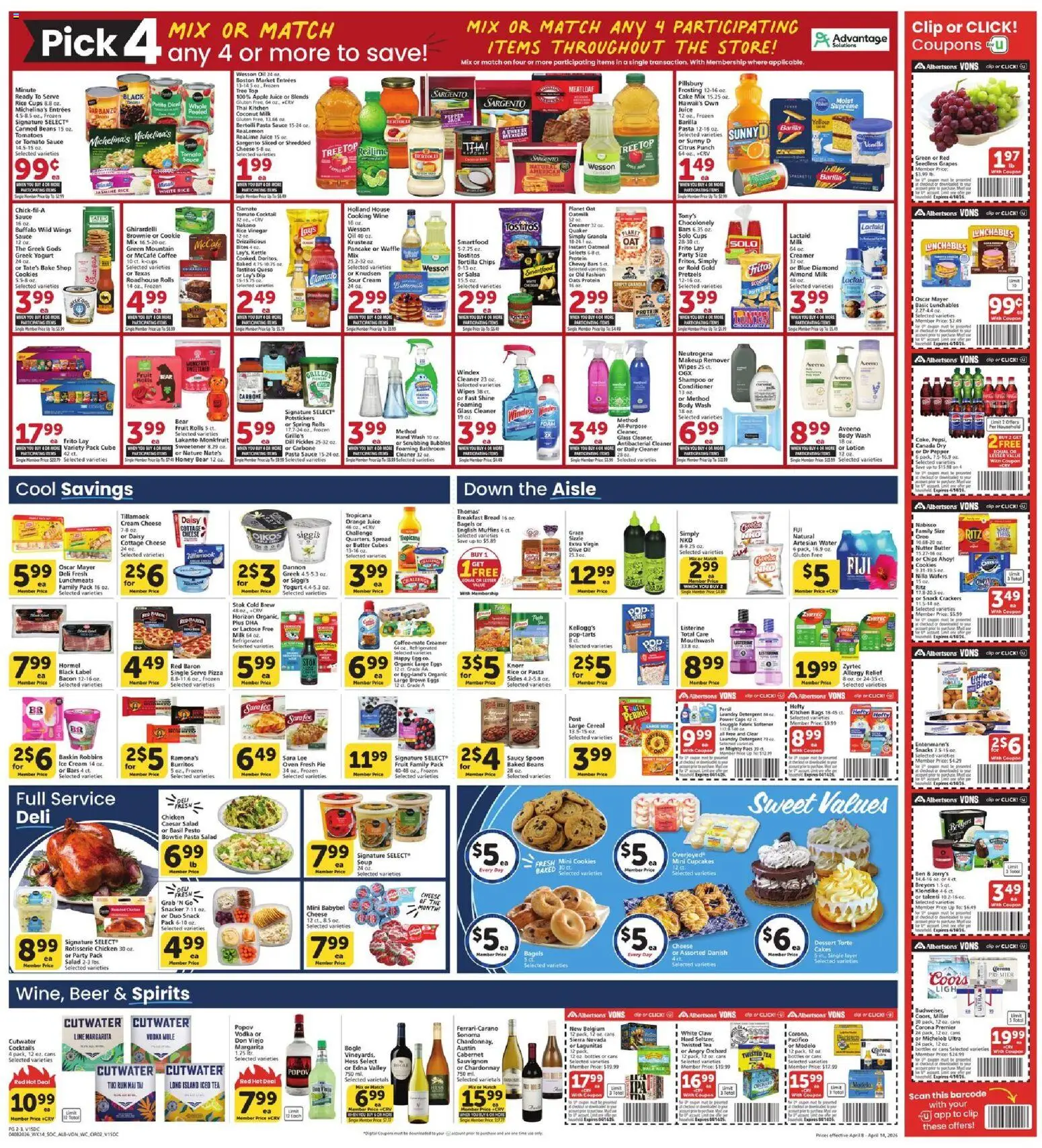 Vons Weekly Ad - valid from 08.04.2026 | Page: 3 | Products: Clip, Shampoo, Eggs, Vodka