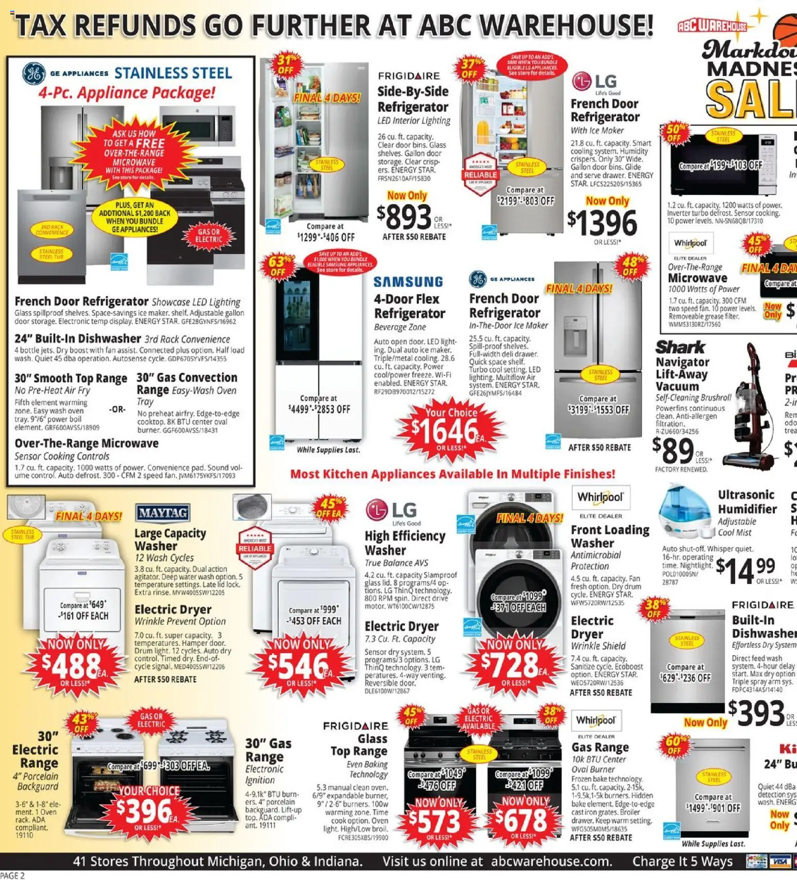 ABC Warehouse Weekly Ad - valid from 22.02.2026 | Page: 2 | Products: Vacuum, Refrigerator, Oven, Humidifier