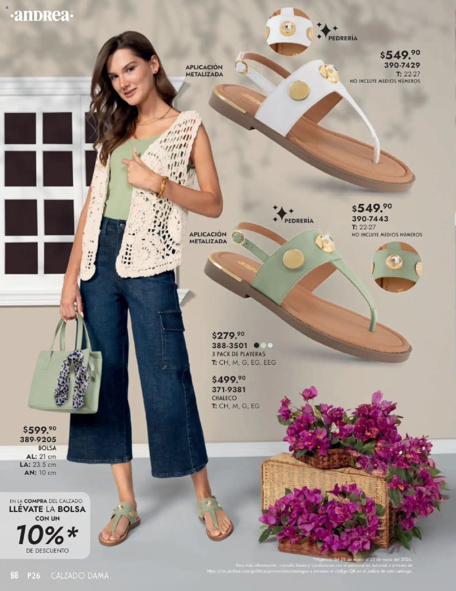 Nuevas ofertas de Andrea válidas en toda la República Mexicana desde el 25.01.2026. ¡Encuentra las mejores ofertas en Andrea catálogo Calzado Dama! | Página: 66 | Productos: Chaleco, Bolsa