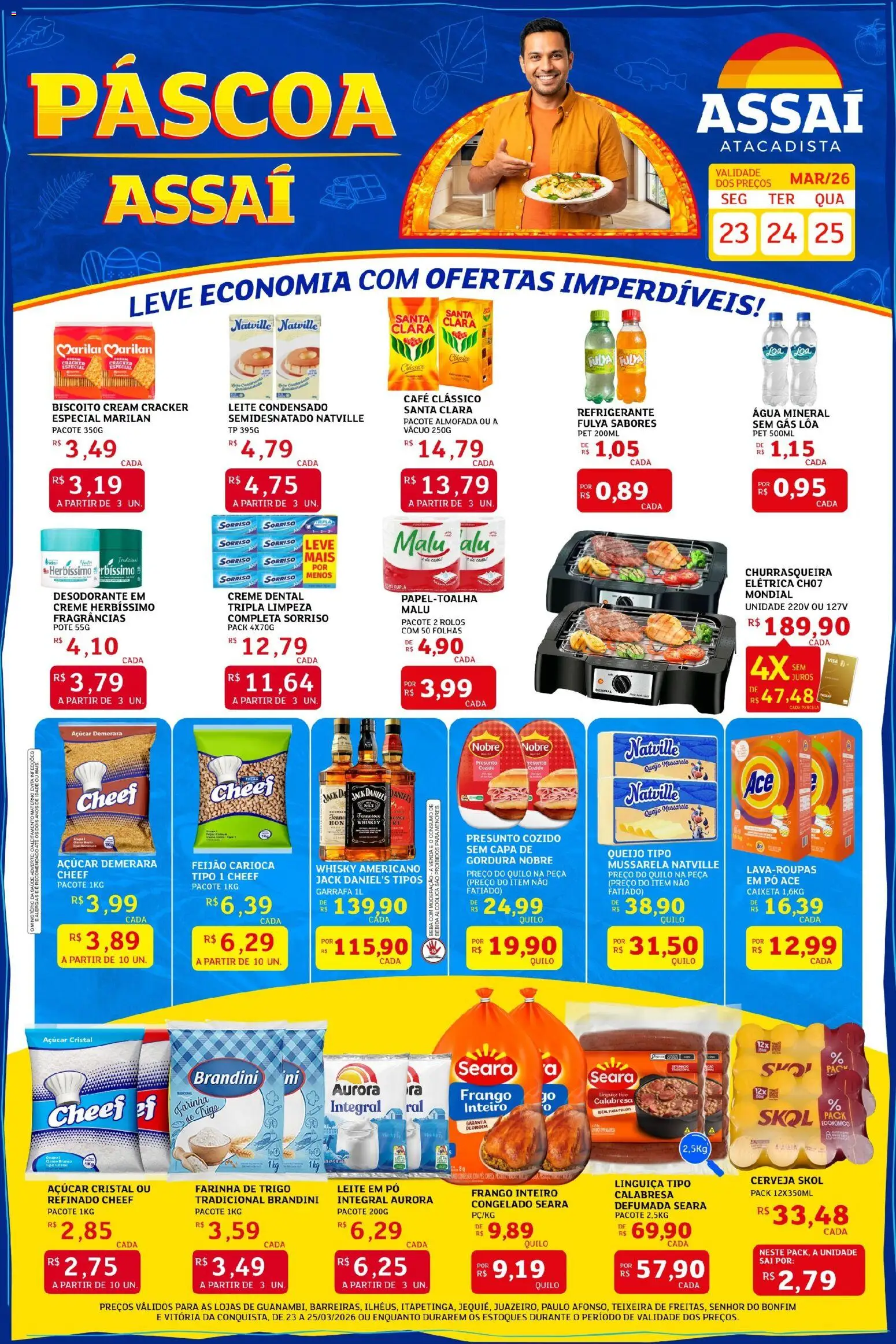 Assaí Atacadista Folheto - válido de 23.03.2026 | Página: 1 | Produtos: Pó, Farinha de trigo, Açúcar demerara, Cerveja