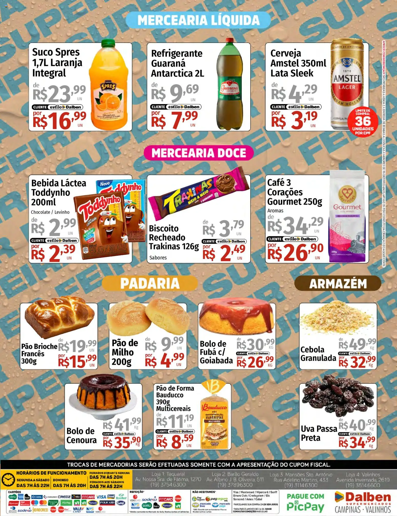 Supermercado Dalben Folheto - válido de 30.03.2026 | Página: 4 | Produtos: Cebola, Café, Cenoura, Bebida