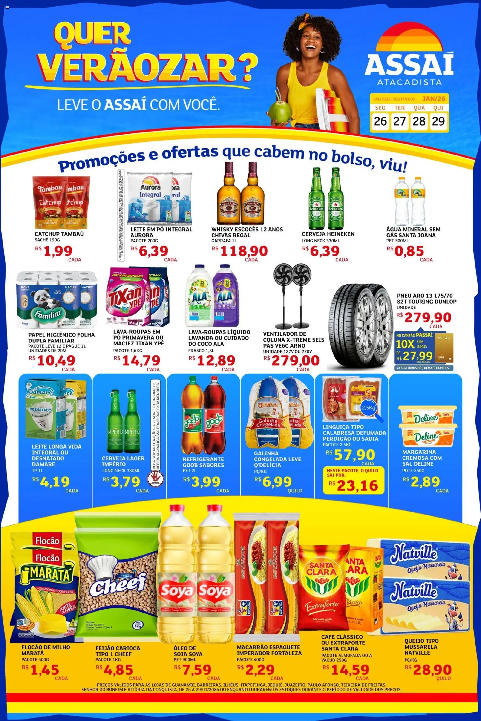 Assaí Atacadista Folheto - válido de 26.01.2026 | Página: 1 | Produtos: Espaguete, Queijo, Água mineral, Sal