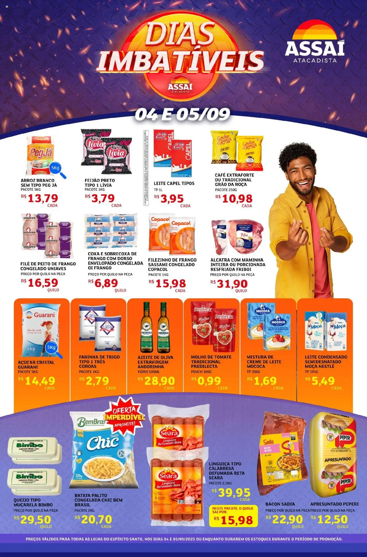 Assaí Atacadista Folheto - válido de 04.09.2025 | Página: 1 | Produtos: Farinha de trigo, Linguiça, Alcatra, Queijo