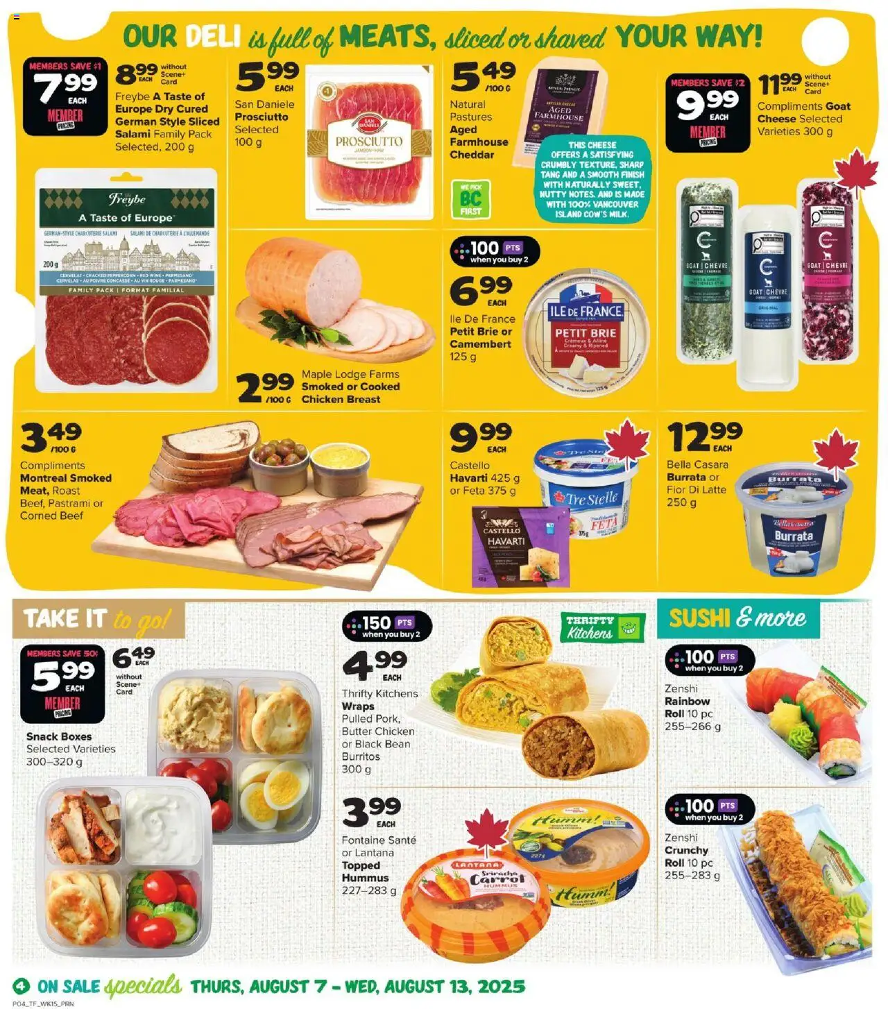Thrifty Foods flyer valid from 07.08.2025 | Page: 6 | Products: Beef, Butter, Ham, Chicken