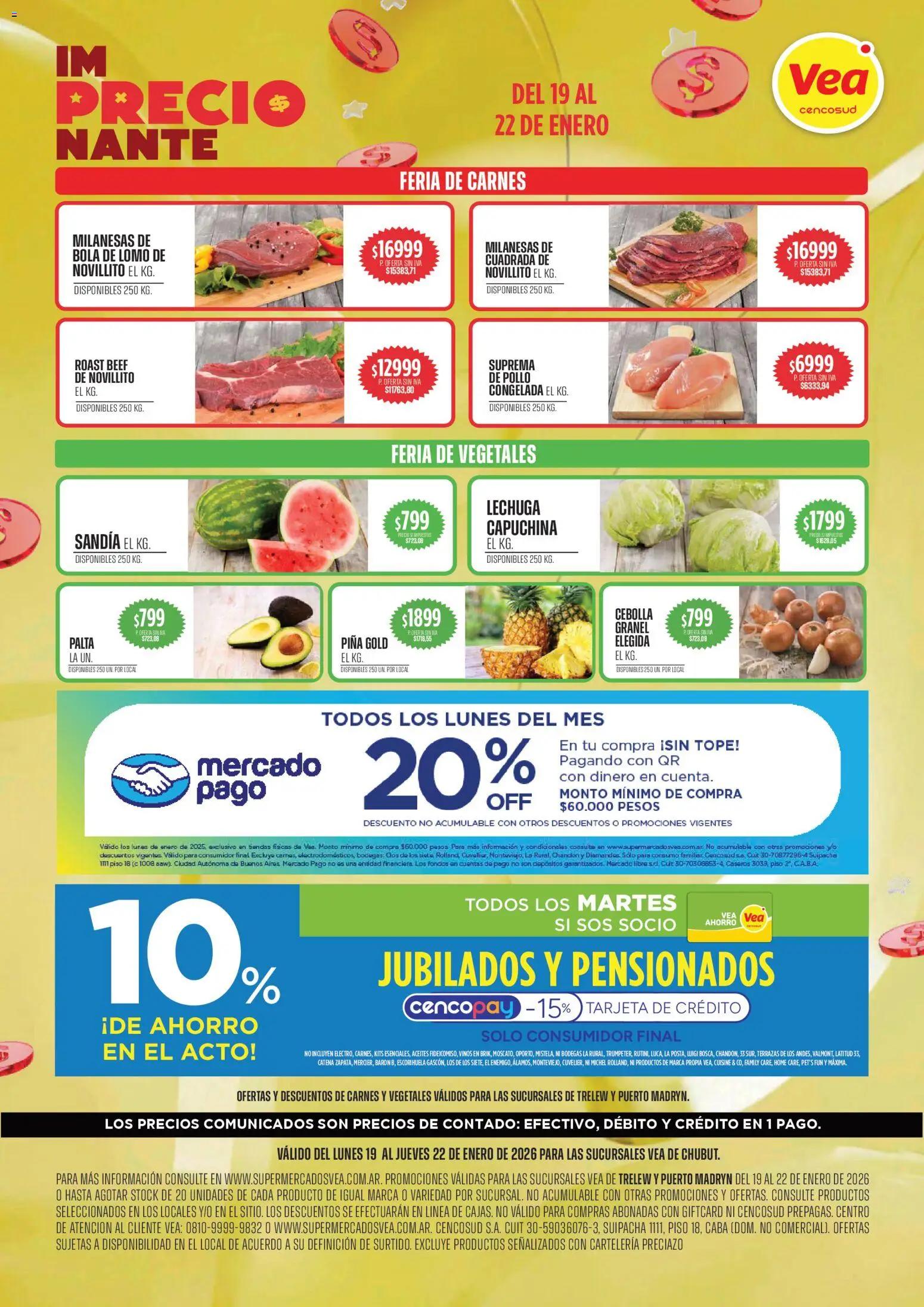 Vea - Ofertas semanal Chubut │ válido desde el 19.01.2026 | Página: 1 | Productos: Pollo, Cebolla, Sandía, Piña