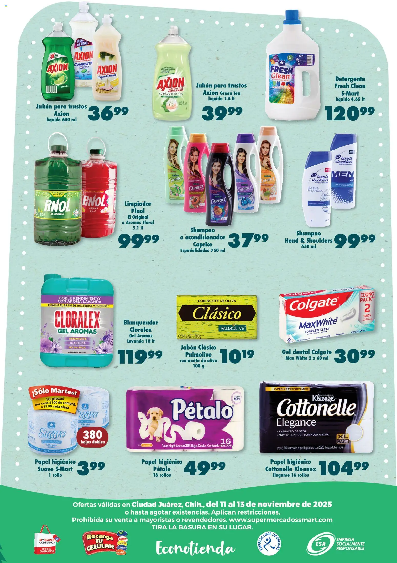 Nuevas ofertas de S-Mart válidas en toda la República Mexicana desde el 11.11.2025. ¡Encuentra las mejores ofertas en S-Mart folleto Juárez! | Página: 6 | Productos: Limón, Limpiador, Papel higiénico, Acondicionador