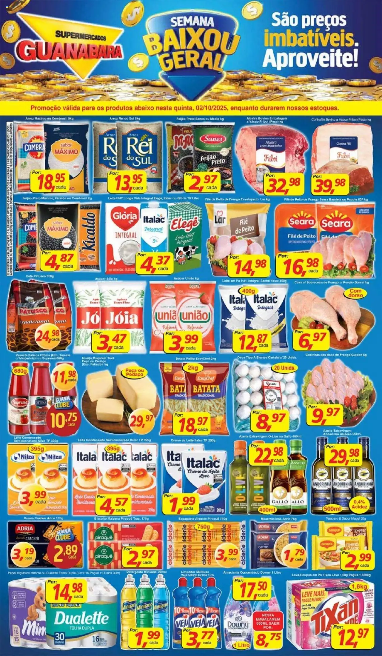Supermercados Guanabara Folheto - válido de 02.10.2025 | Página: 1 | Produtos: Pó, Limpador multiuso, Macarrão, Leite em pó