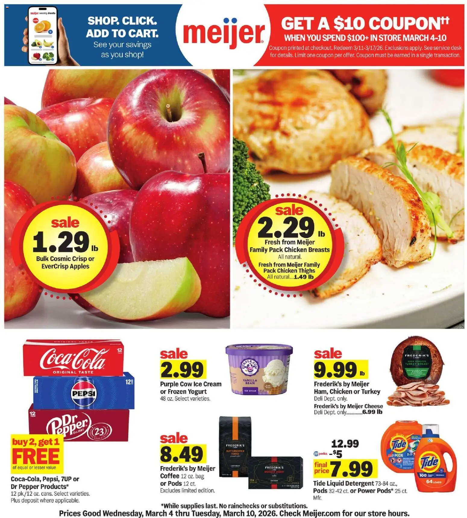 Meijer Weekly Ad - MI - valid from 04.03.2026 | Page: 1 | Products: Cheese, Coffee, Desk, Pepper