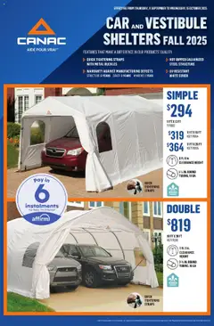 Preview of Canac flyer - Car and Vestibule Shelters Fall 2025 from shop Canac valid from 11.09.2025