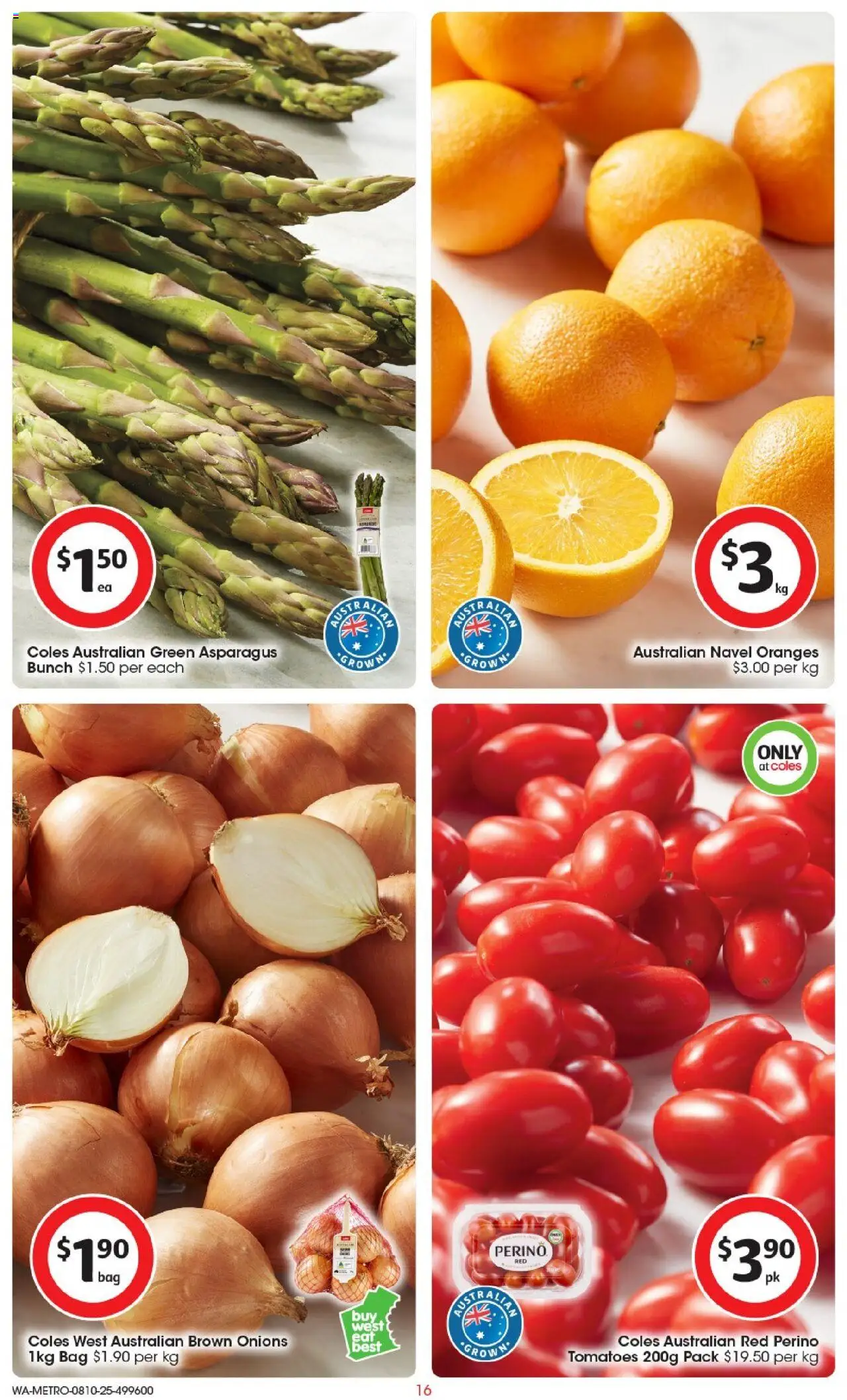 Coles catalogue - valid from 08.10.2025 | Page: 16 | Products: Oranges, Tomatoes, Onions, Bag