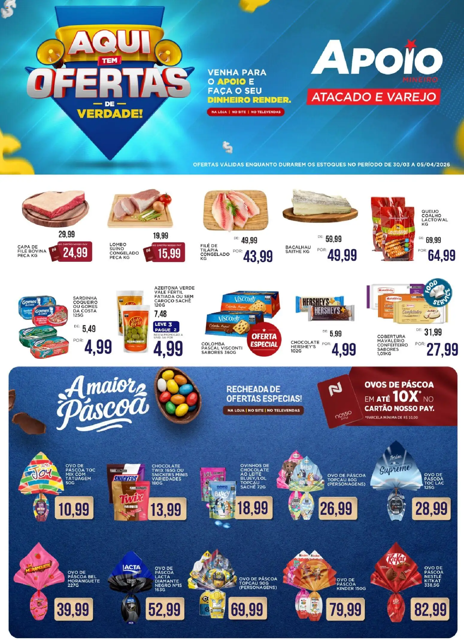 Apoio Mineiro Folheto - válido de 30.03.2026 | Página: 1 | Produtos: Ovo de páscoa, Bacalhau, Chocolate, Gomes da costa