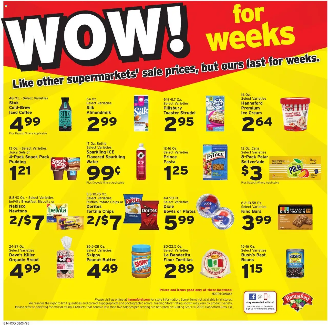 Hannaford Weekly Ad - valid from 24.08.2025 | Page: 8 | Products: Shelf, Cheese, Coffee, Water