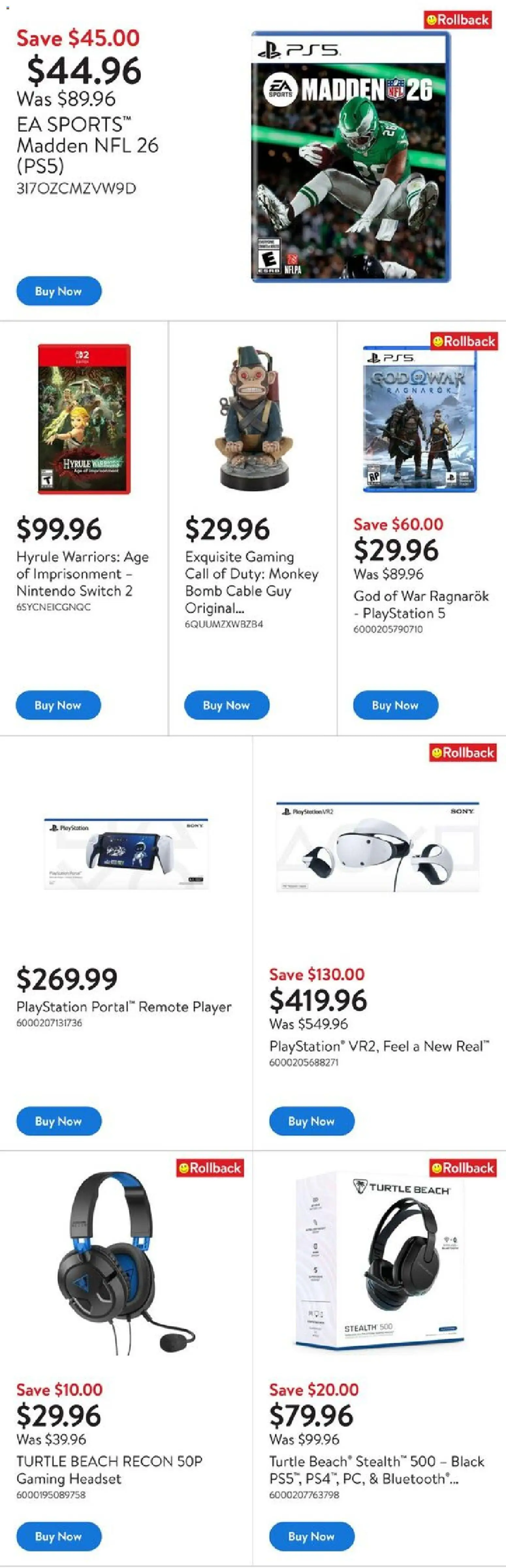 Walmart flyer valid from 20.11.2025 | Page: 2 | Products: Player, Cable, Playstation